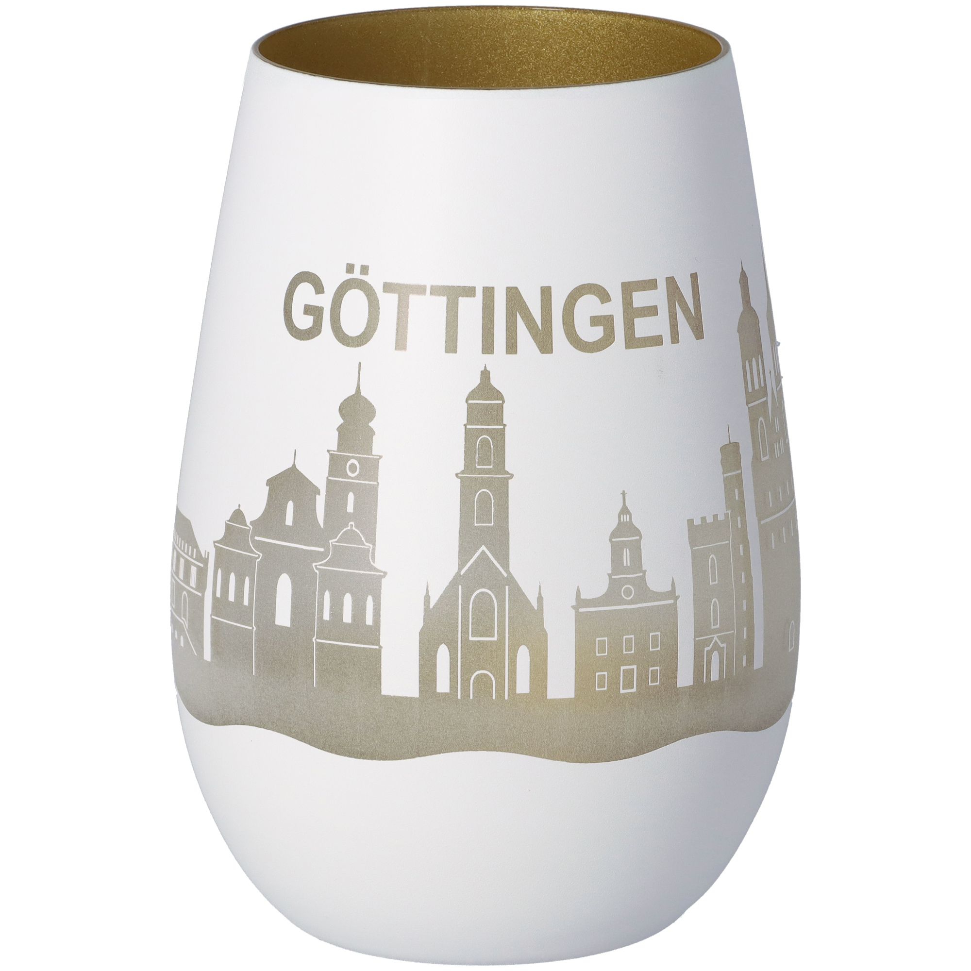 Windlicht Skyline Göttingen Weiß/Gold
