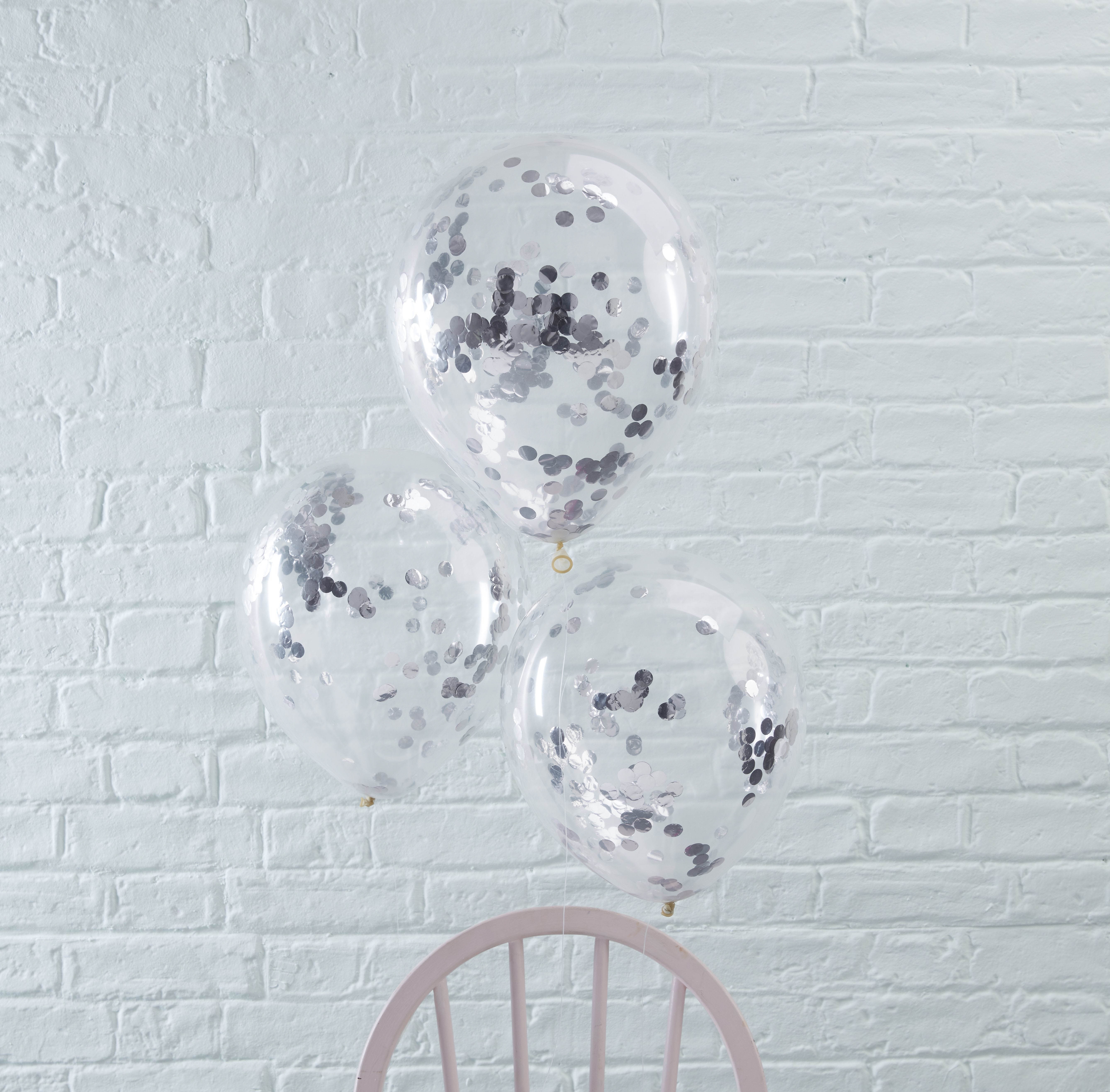 Pick and Mix - 5 Latexballons mit silbernem Konfetti Ø 30cm