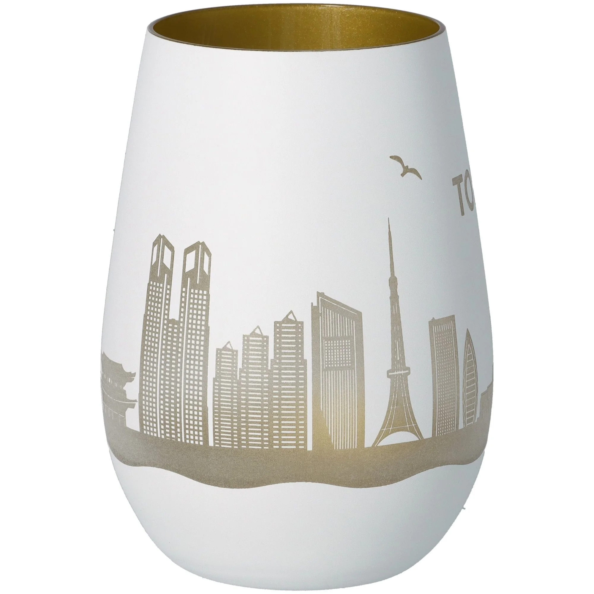 Vase, Porzellan, Stadt-Silhouette, Goldrand, Weiße Vase