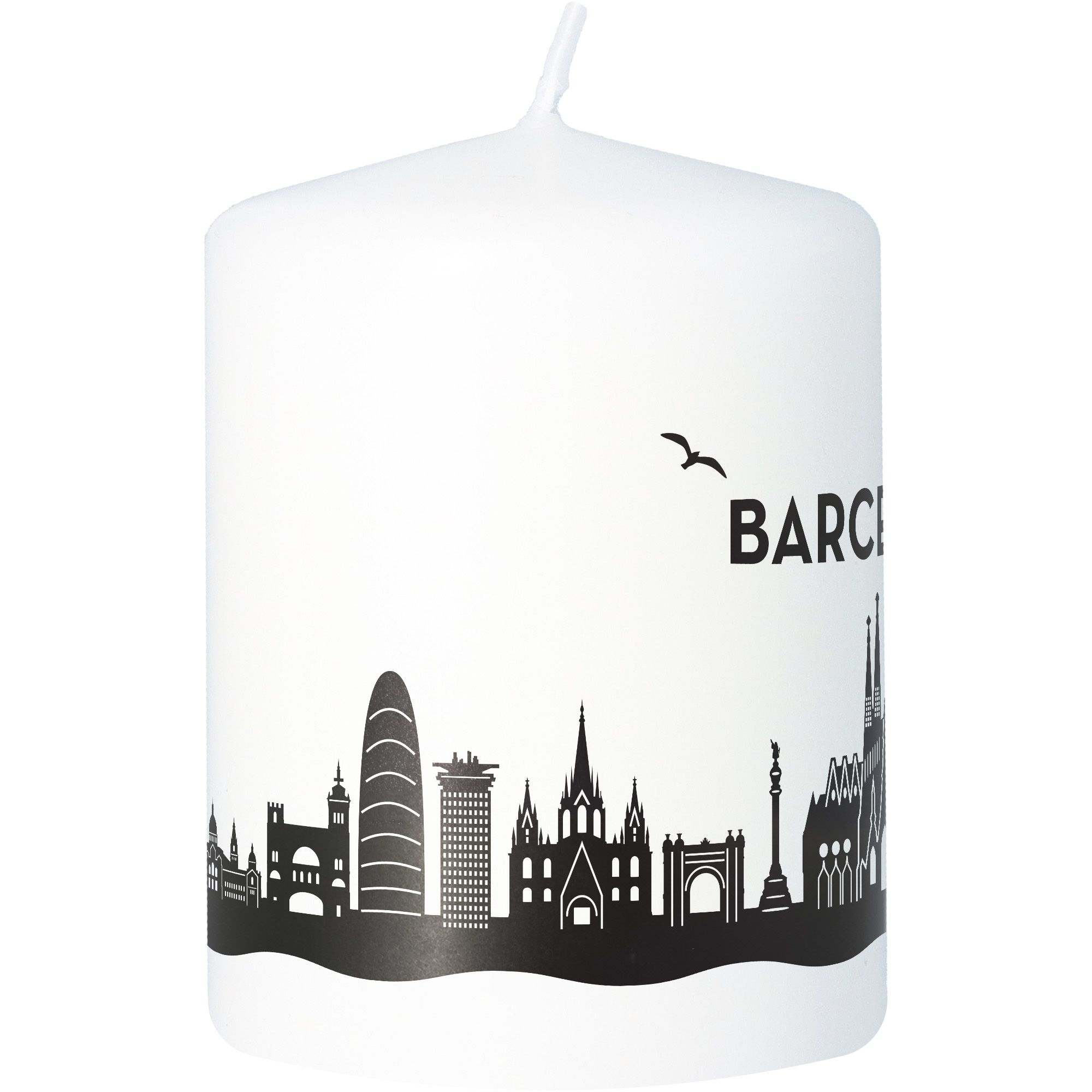 Stumpenkerze Skyline Barcelona Weiß Tier, Vogel, Kerze
