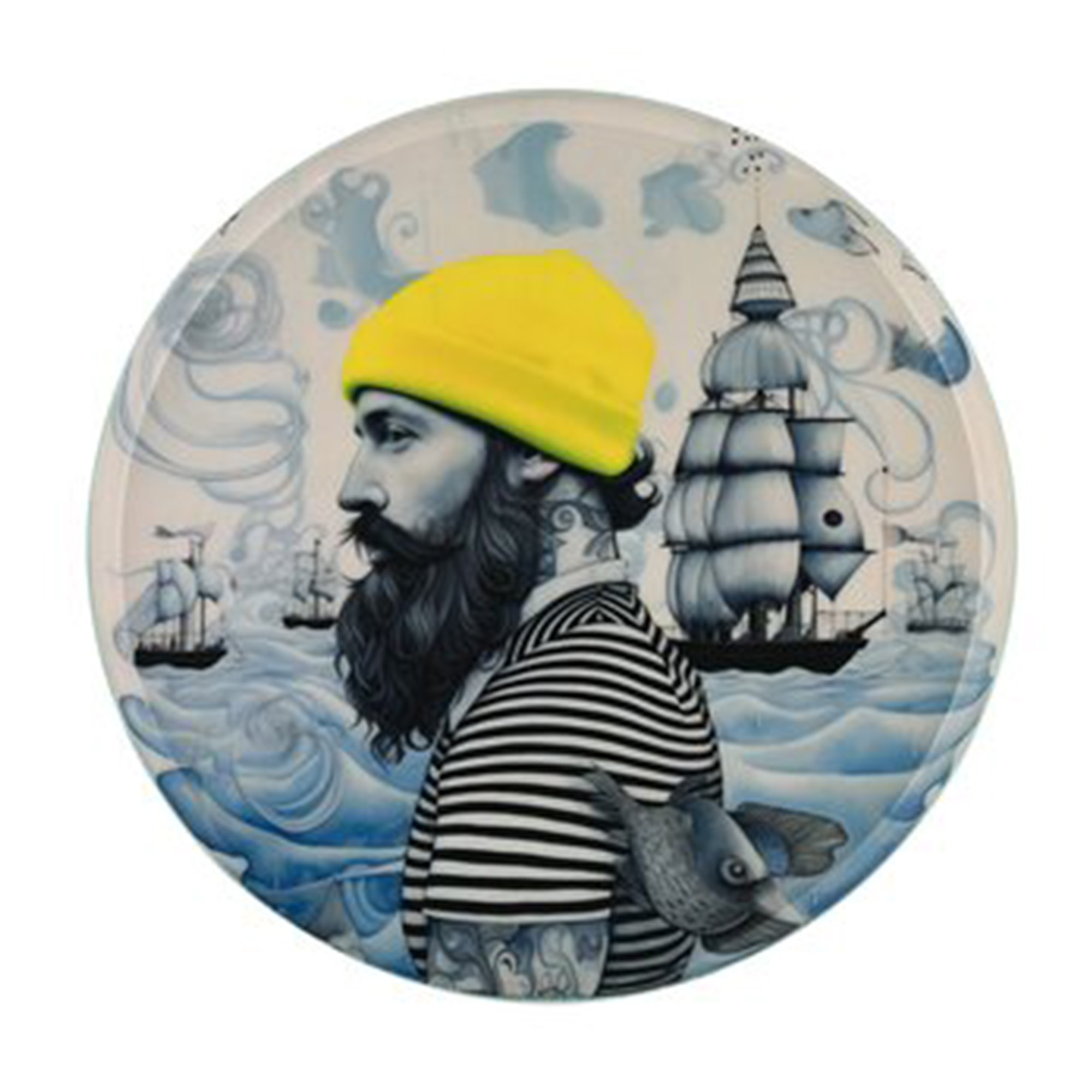 Dekotablett "Seemann", Blau/Gelb - M Mütze, Kleidung, Hut, Person, Gesicht