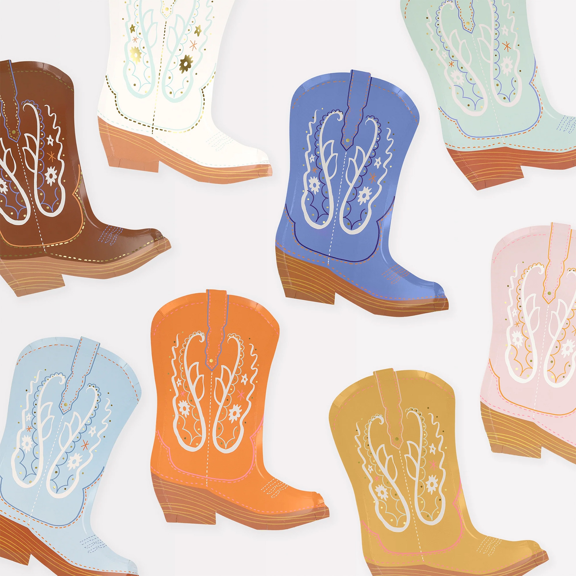 Meri Meri - 8 Pappteller "Western Stiefel" Stiefel, Kleidung, Schuhwerk, Cowboy-Stiefel