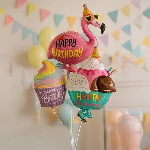 Ballonstrauß, Flamingo Ballon, Geburtstagsballons, Cupcake Ballon, Partydekoration