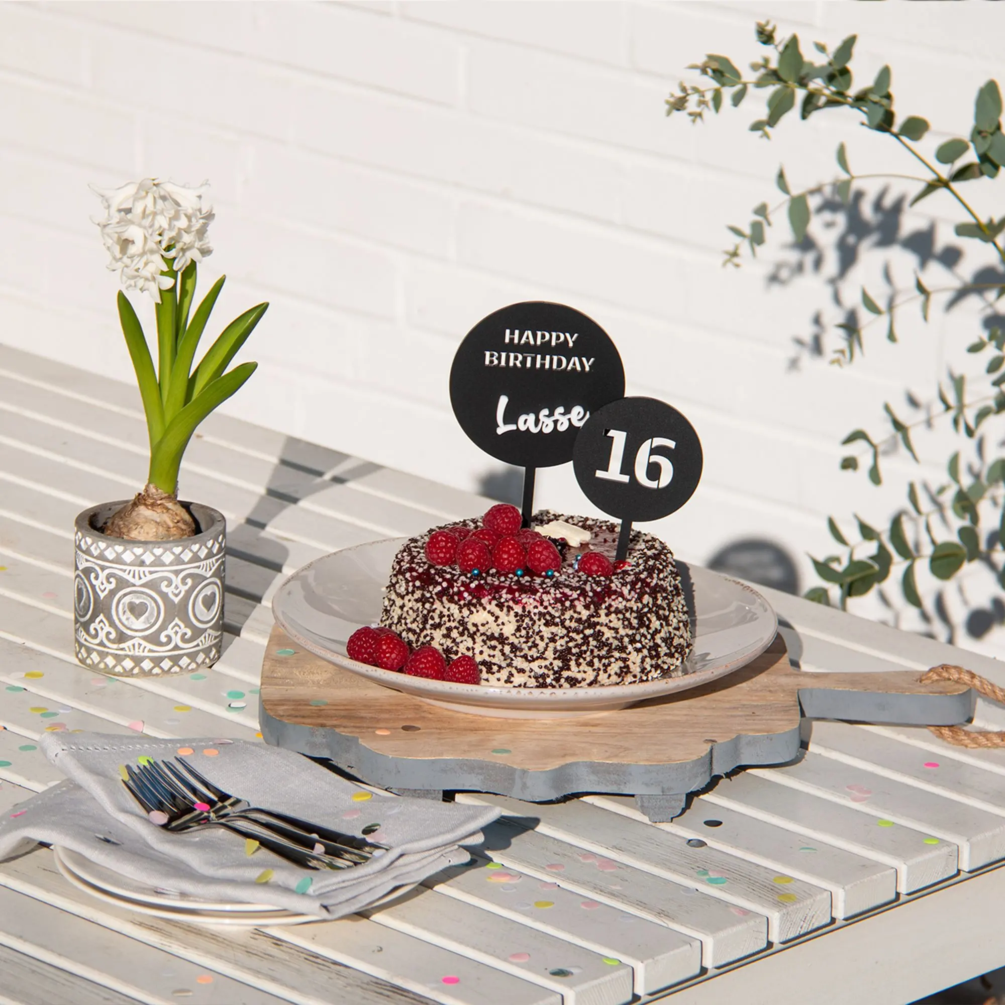 Cake Topper Happy Birthday "Name" Rund Acryl