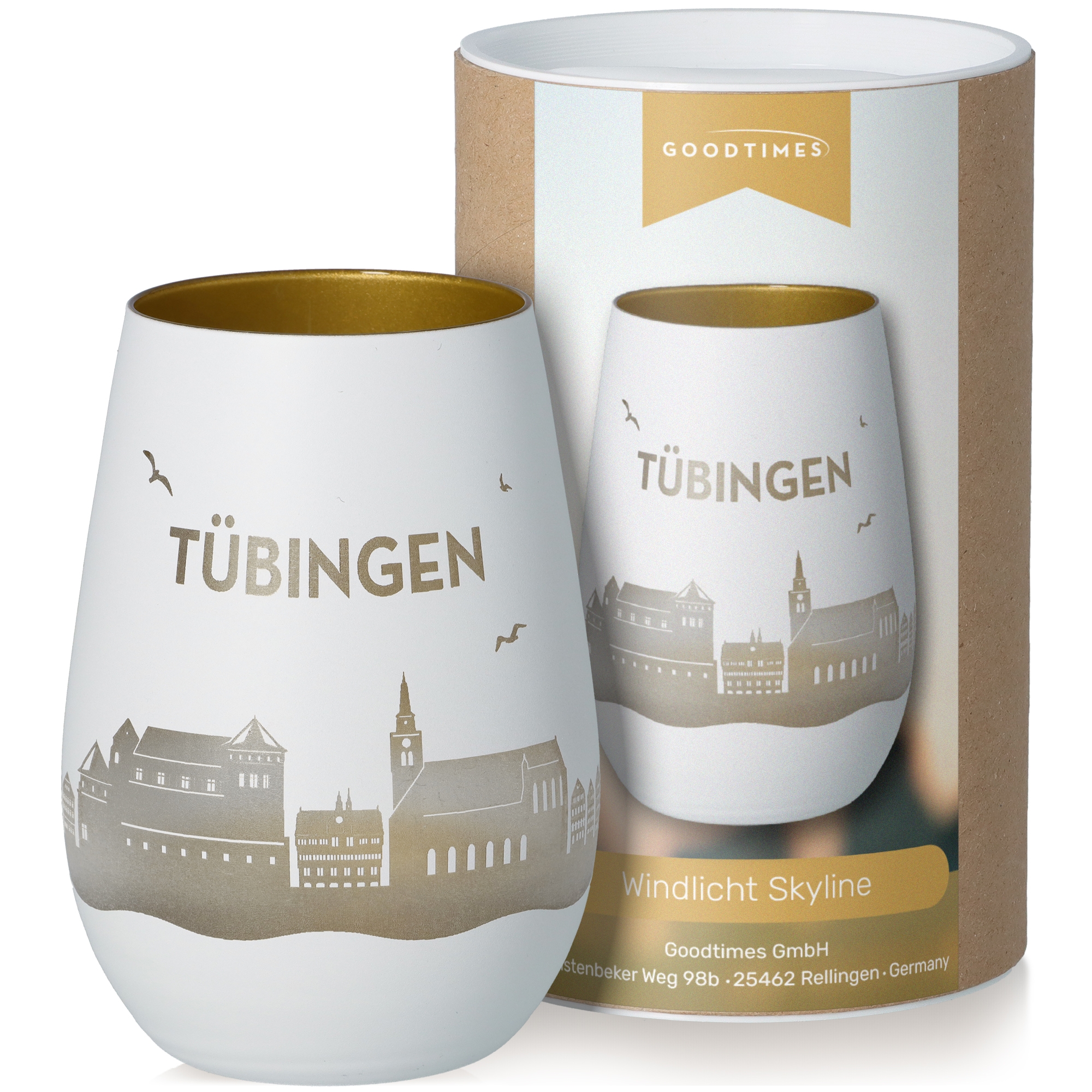 Windlicht Skyline Tübingen Weiß/Gold Töpferei, Krug, Tasse