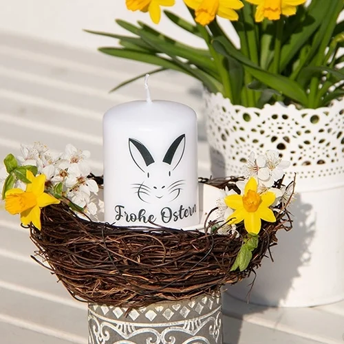 Osterkerze, Kerzenei, Häuschenkorb, Hase, Osterdeko