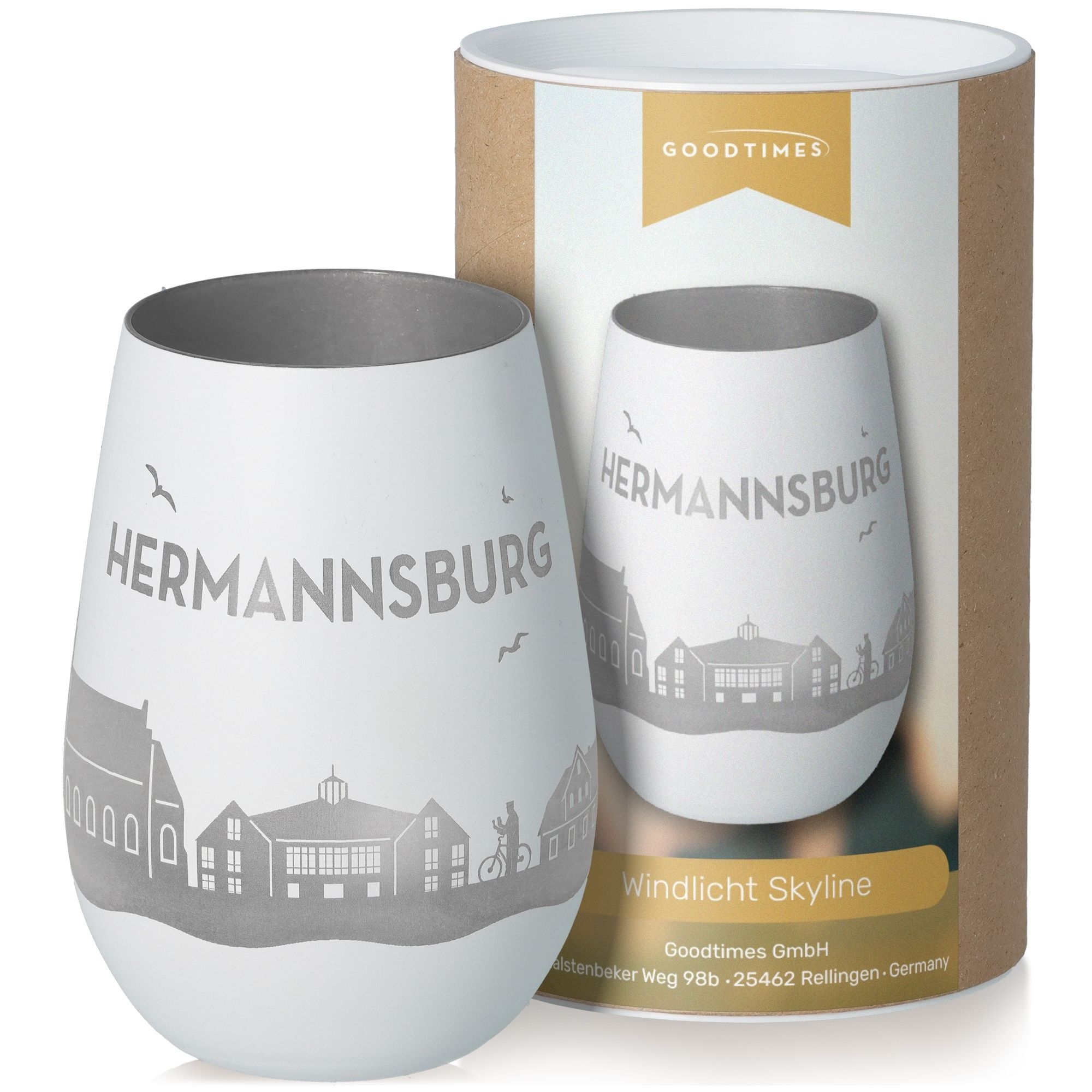 Windlicht Skyline Hermannsburg Weiß/Silber Töpferei, Krug, Tasse