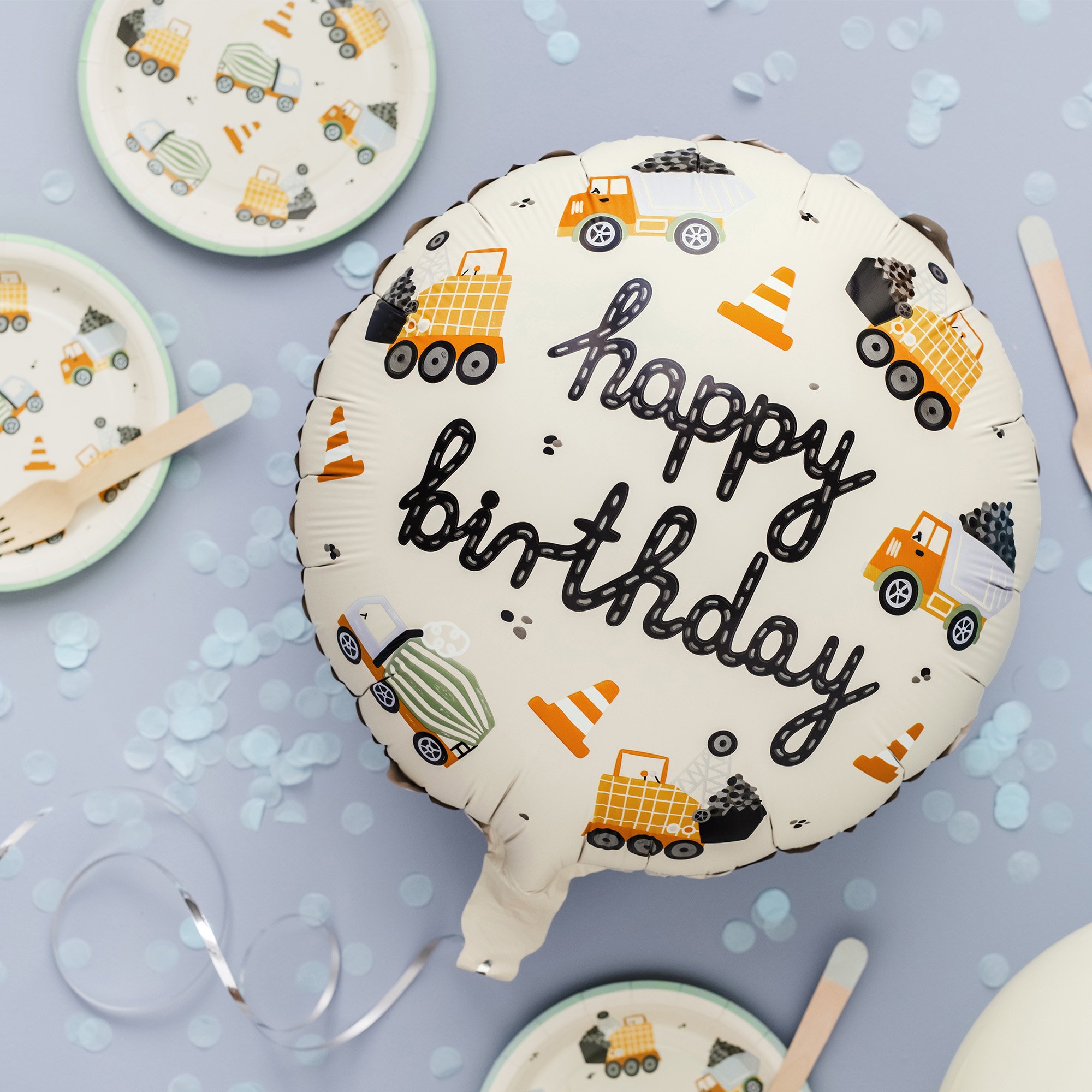 Folienballon Happy Birthday "Baustelle" 45cm Leute, Person, Geburtstagstorte, Torte, Sahne