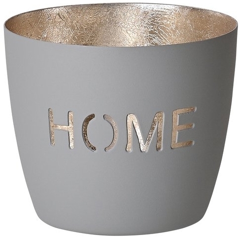 Madras Windlicht "Home", Grau/Gold - M