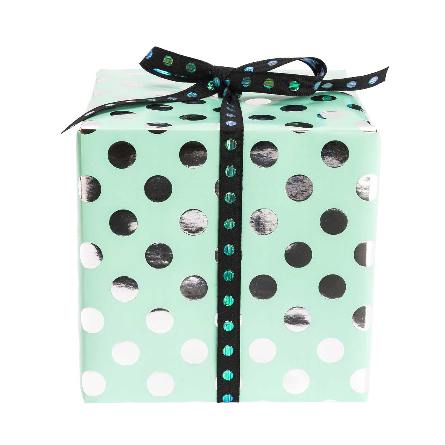 Geschenkpapier auf Rolle, Mint mit silbernen Punkten, 2m Geschenkpapier auf Rolle, Mint mit silbernen Punkten, 2m