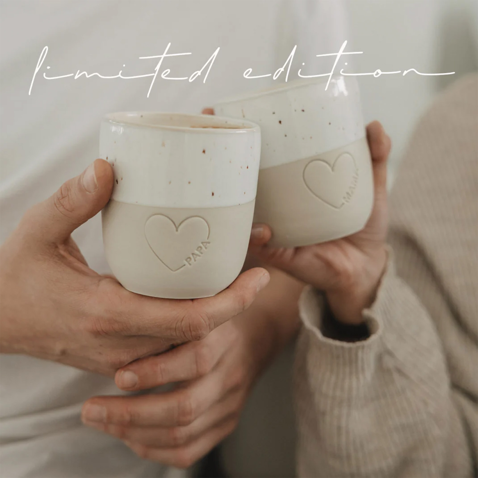 keramikbecher, becher, herzmotiv, papa, granitierte keramik