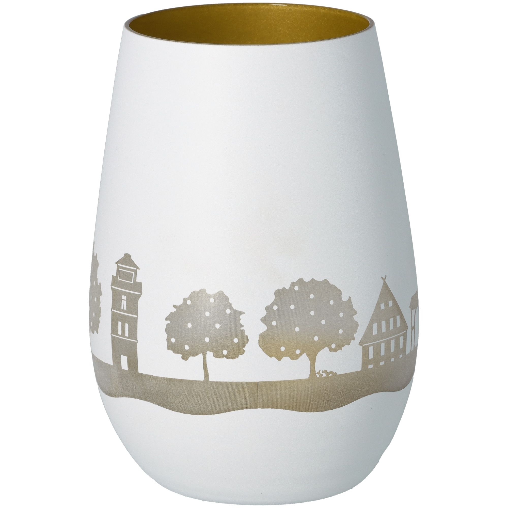Windlicht Skyline Altes Land Weiß/Gold Töpferei, Krug, Vase, Porzellan, Lampe