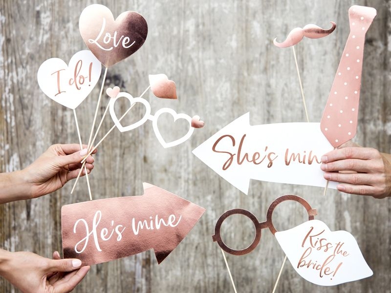 Photo Props-Set zur Hochzeit - 12 teilig, Roségold Photo Props-Set zur Hochzeit - 12 teilig, Roségold