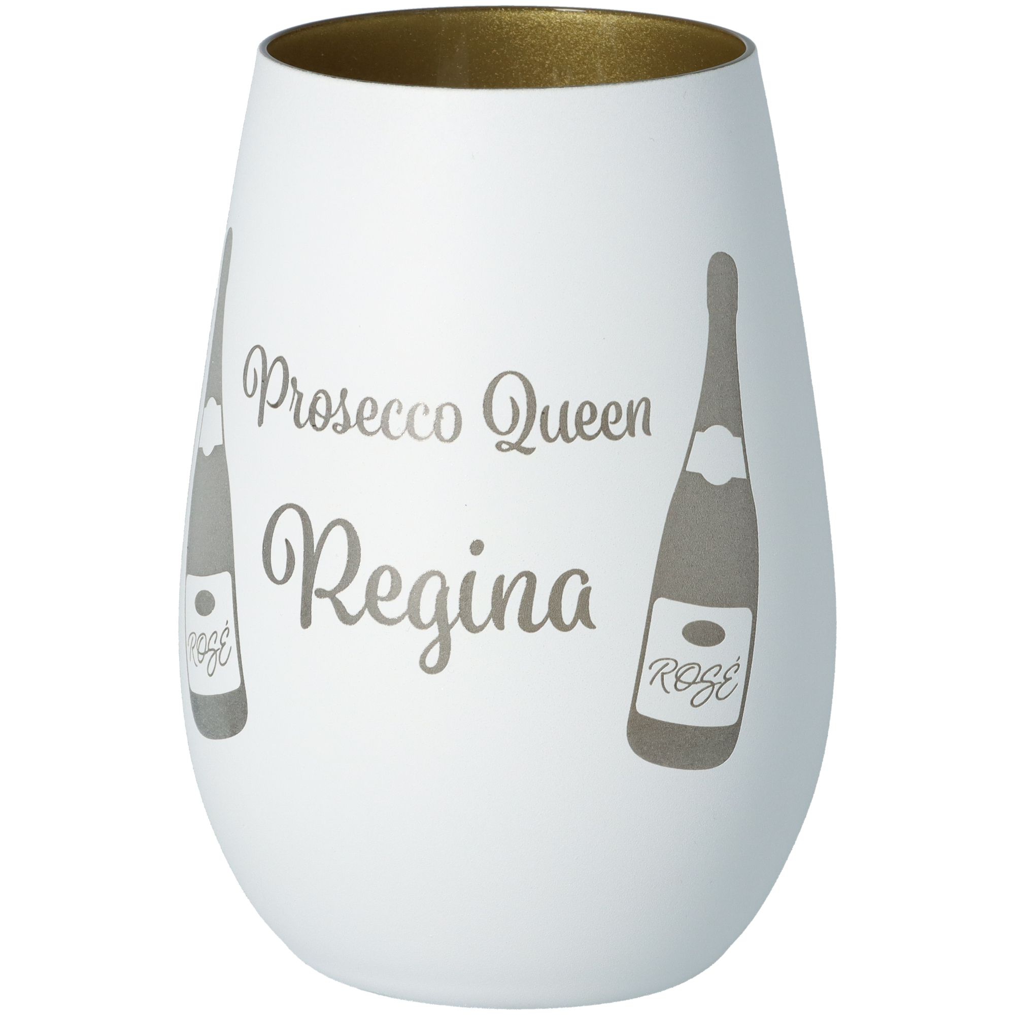 Windlicht Prosecco Queen "Name" Weiß/Gold Windlicht Prosecco Queen "Name" Weiß/Gold