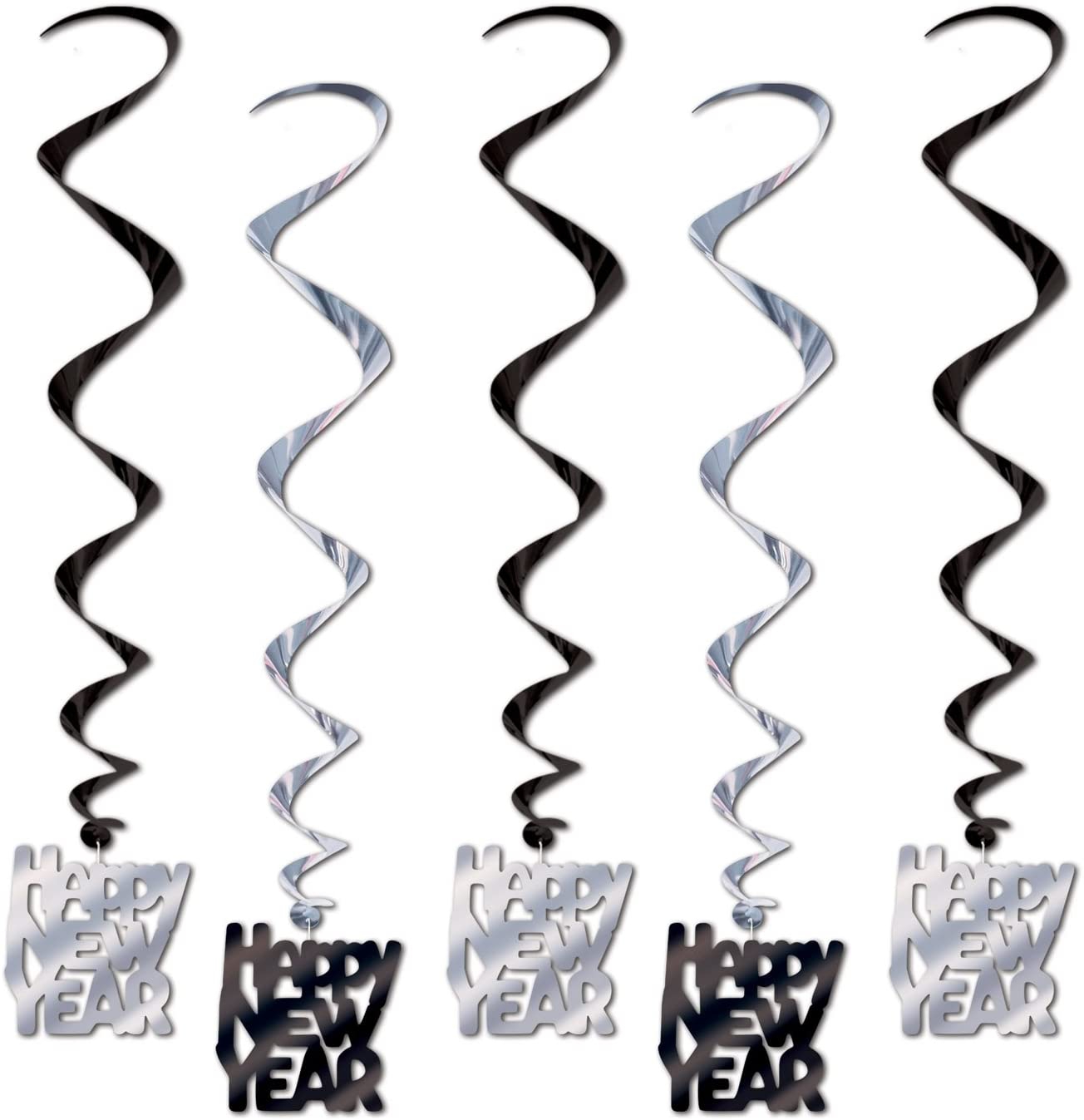 Hängedekoration "Happy New Year" 5er Set, Silber/Schwarz Hängedekoration "Happy New Year" 5er Set, Silber/Schwarz