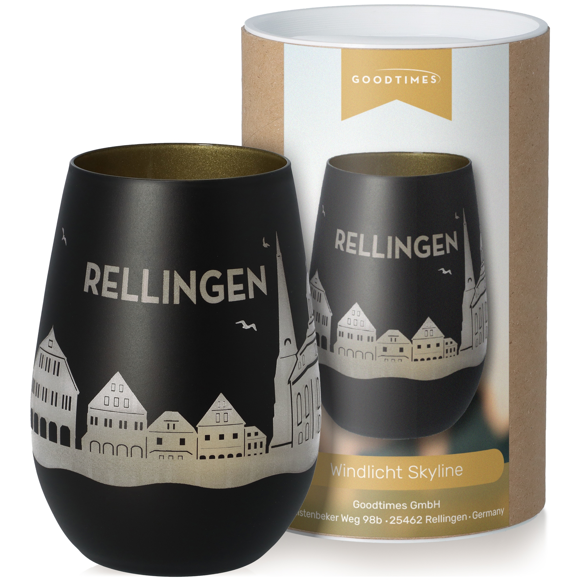 Windlicht Skyline Rellingen Schwarz/Gold Krug, Töpferei, Tasse