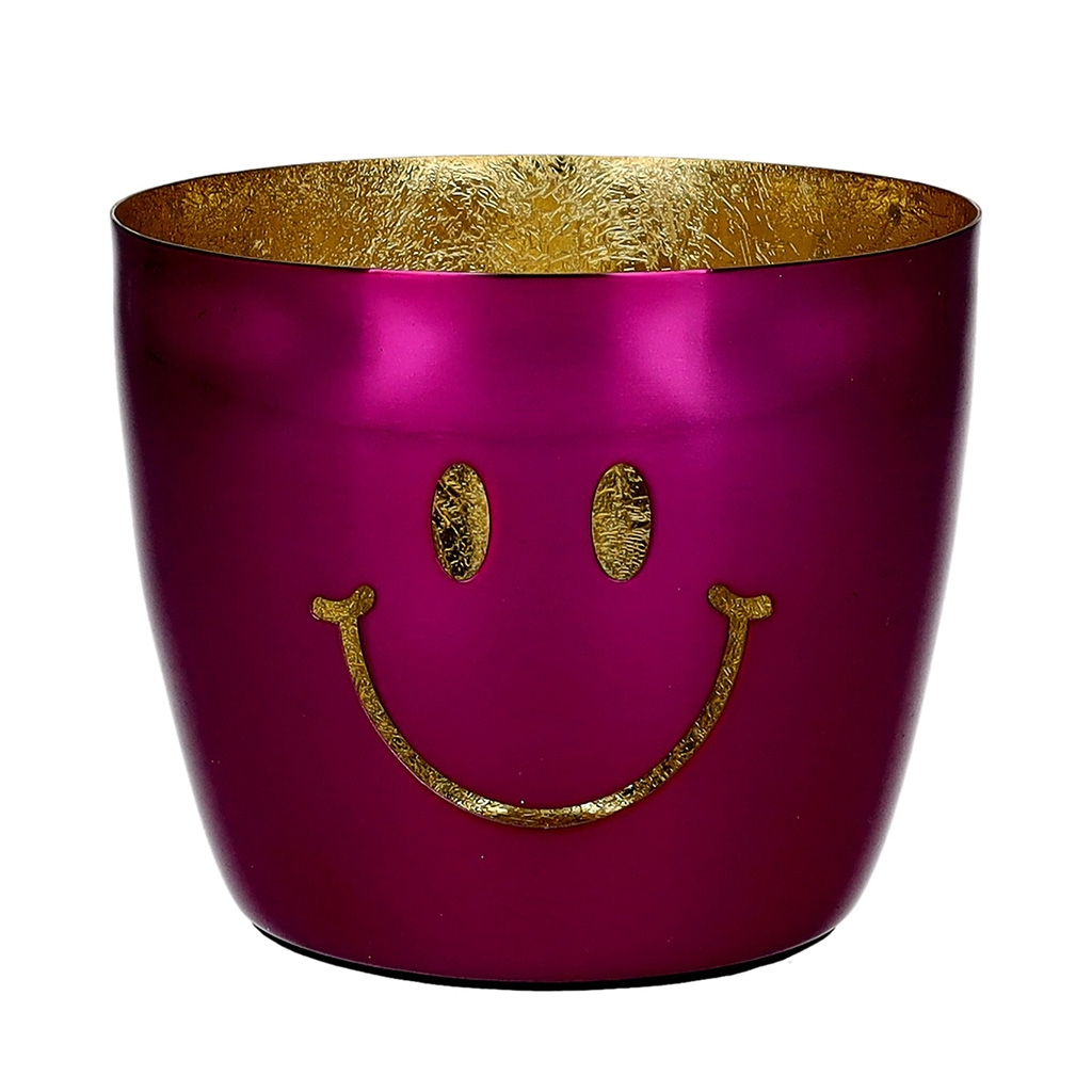 Torbagrüner Becher, Smiley-Topf, Metallbecher, Magenta Becher, Goldene Innenseite