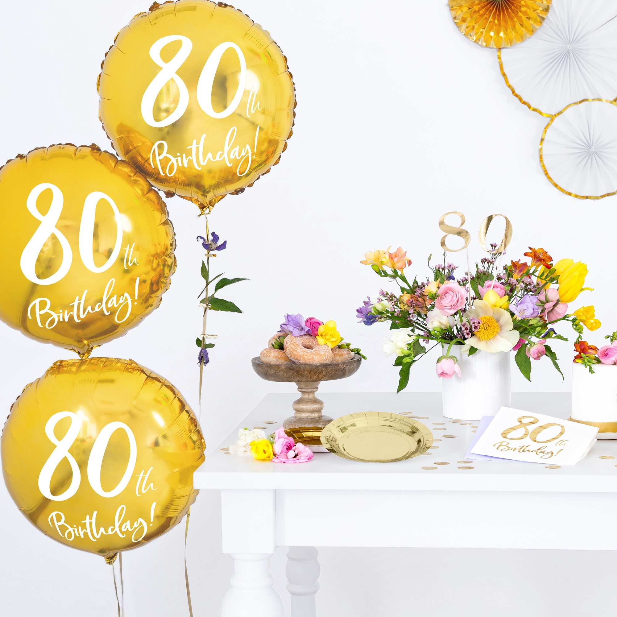 Folienballon "80th Birthday" 45cm Leute, Blume, Blumen-Arrangement, Blumenstrauß, Luftballon