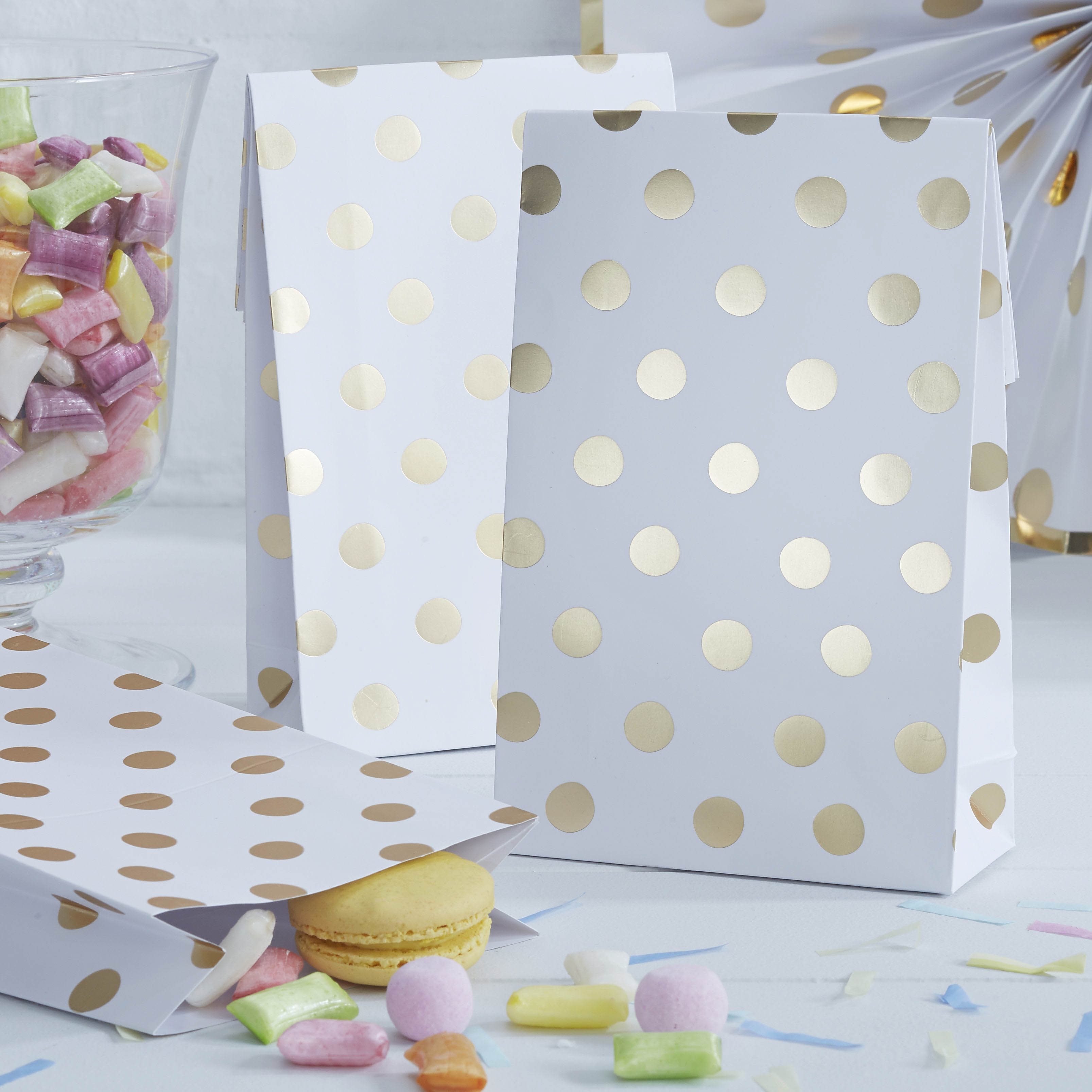 Pick and Mix - 8 Polka Dots Süßigkeiten Papiertüten Gold Pick and Mix - 8 Polka Dots Süßigkeiten Papiertüten Gold