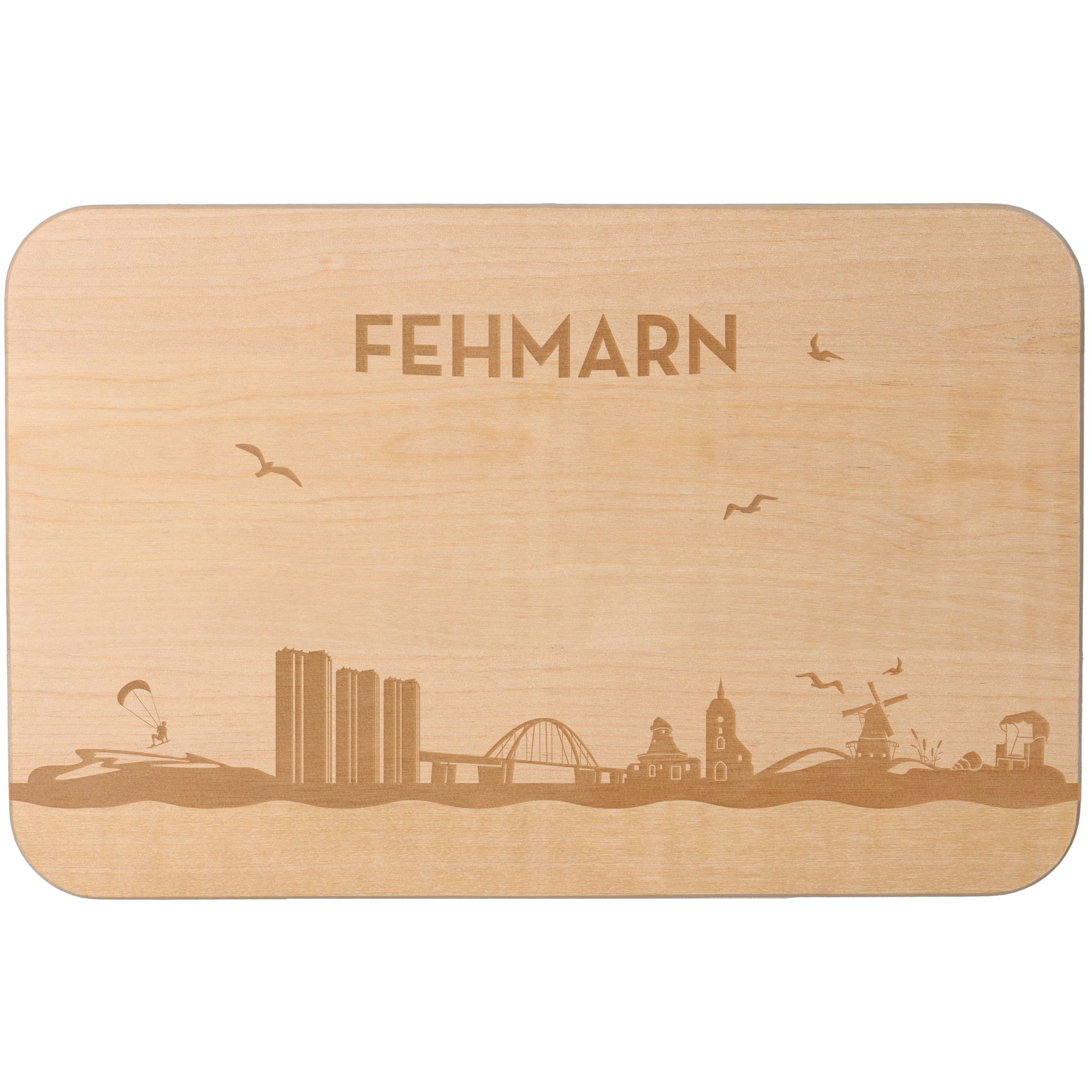 Frühstücksbrett Skyline Fehmarn 23cm x 15cm x 1cm Holz, Sperrholz, Matte