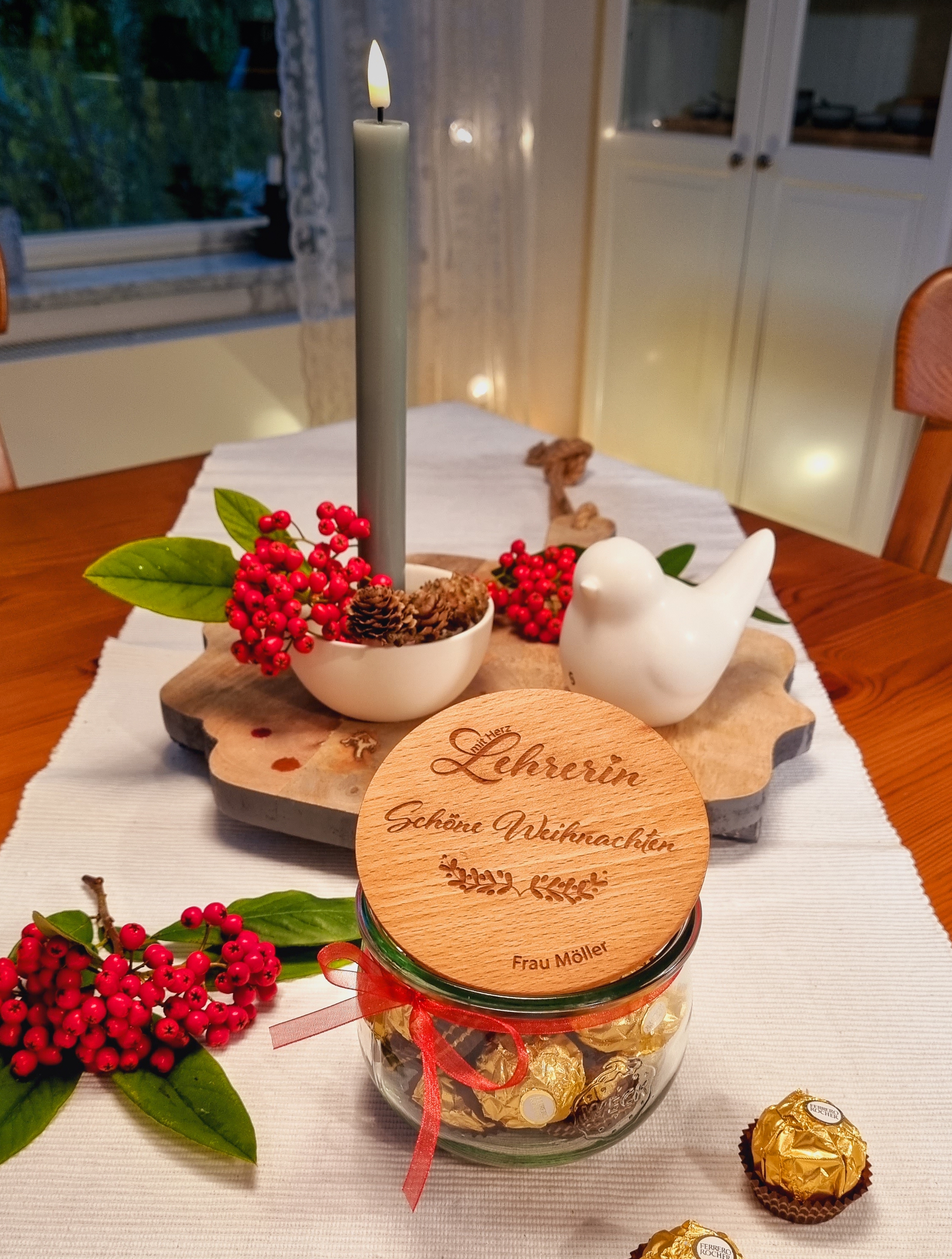 Geschenkglas Lehrerin mit Herz Schöne Weihnachten "Name" 580ml