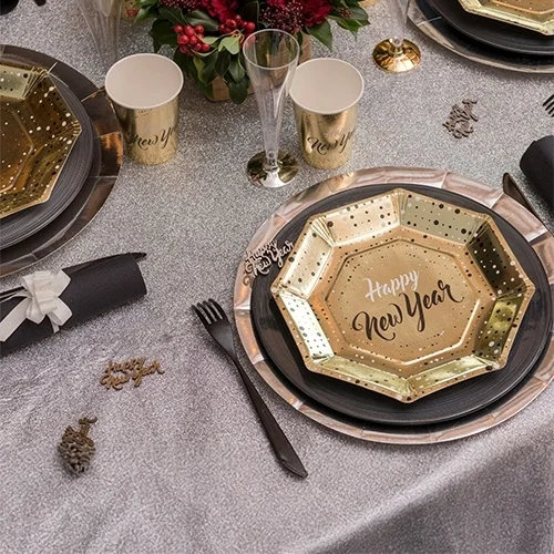 New Year Teller, goldenes Tablett, festliche Tischware, Party-Tischdekoration, metallische Geschirr