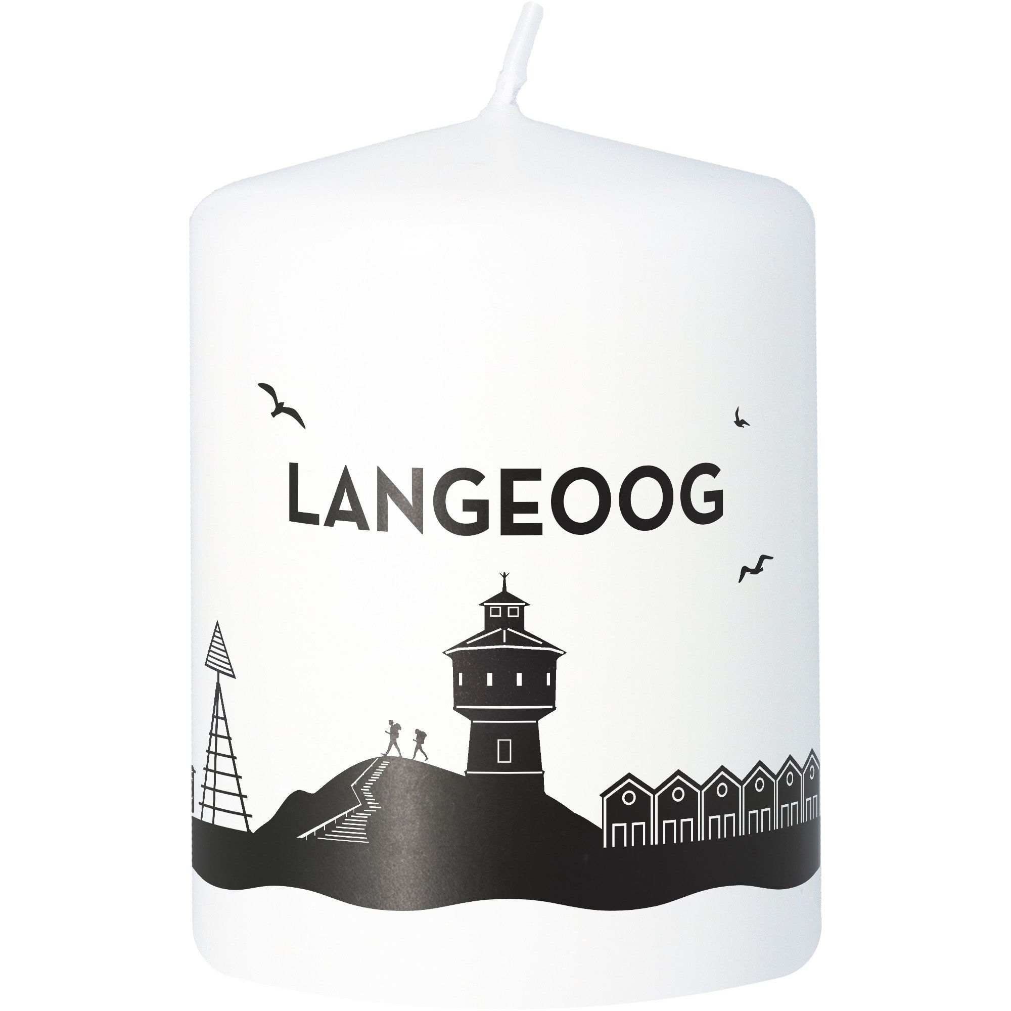 Stumpenkerze Skyline Langeoog Weiß Stumpenkerze Skyline Langeoog Weiß