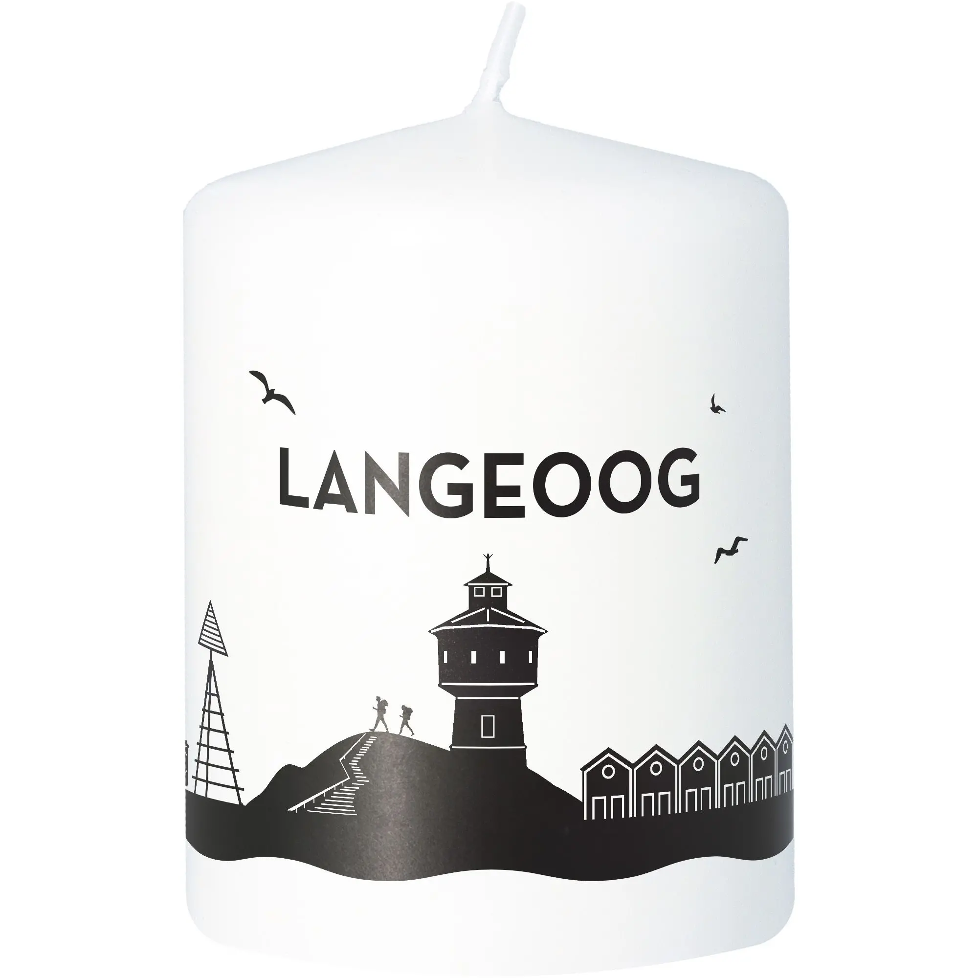 Stumpenkerze Skyline Langeoog Weiß