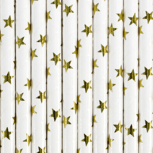 10 Papierstrohhalme mit goldenen Sternen