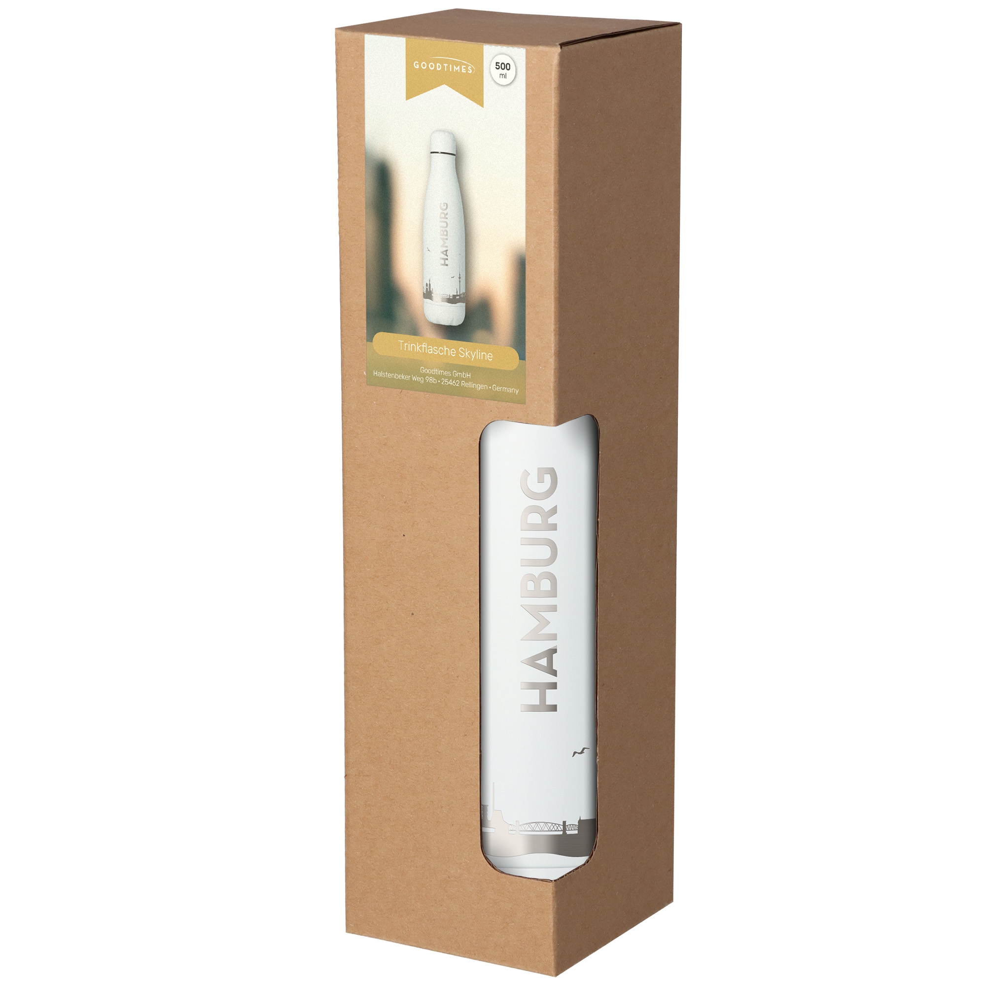 Trinkflasche Skyline Hamburg Weiß 500ml Pinsel, Gerät, Werkzeug, Flasche