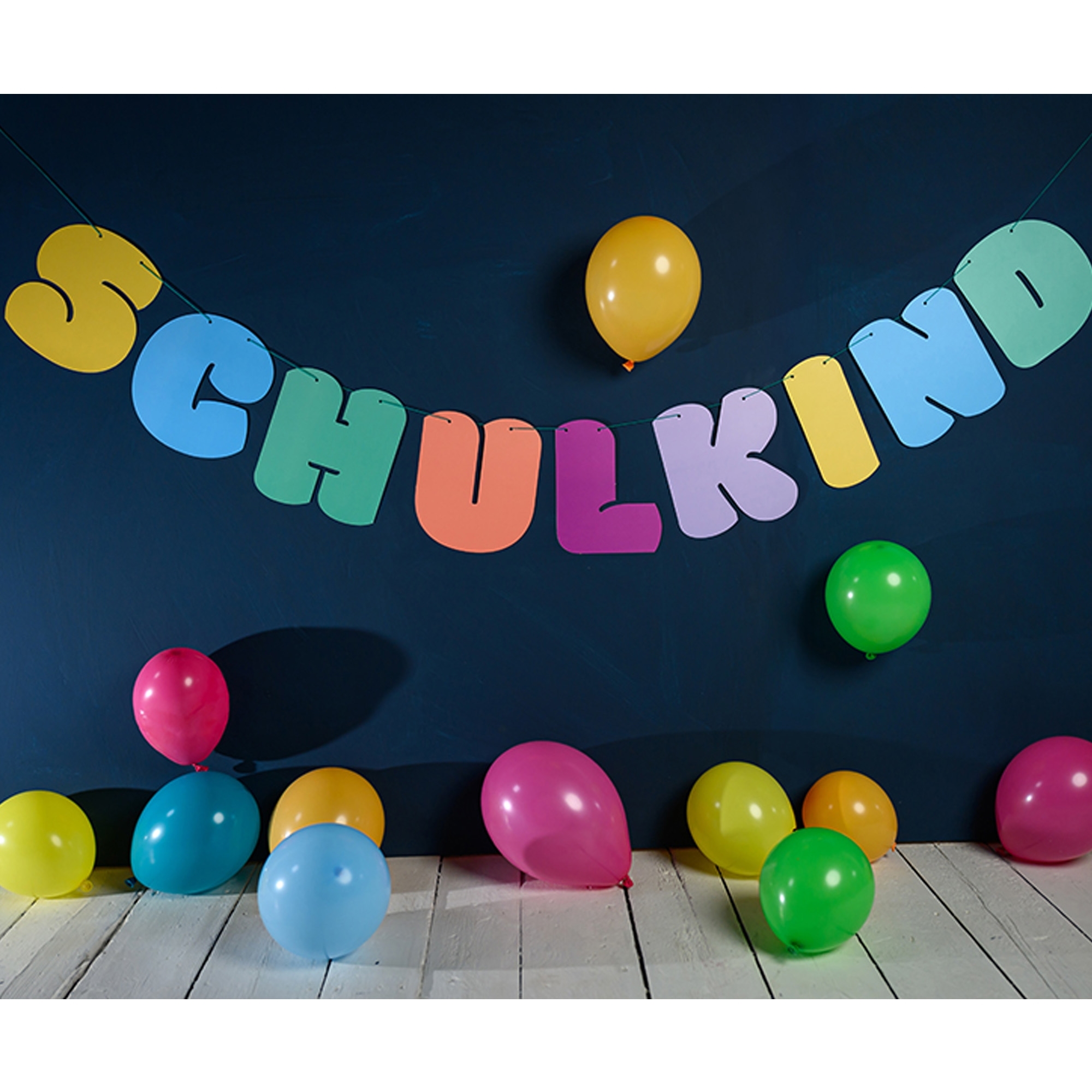 Girlande zur Einschulung "Schulkind" Rainbow colours, 3 m Ballon