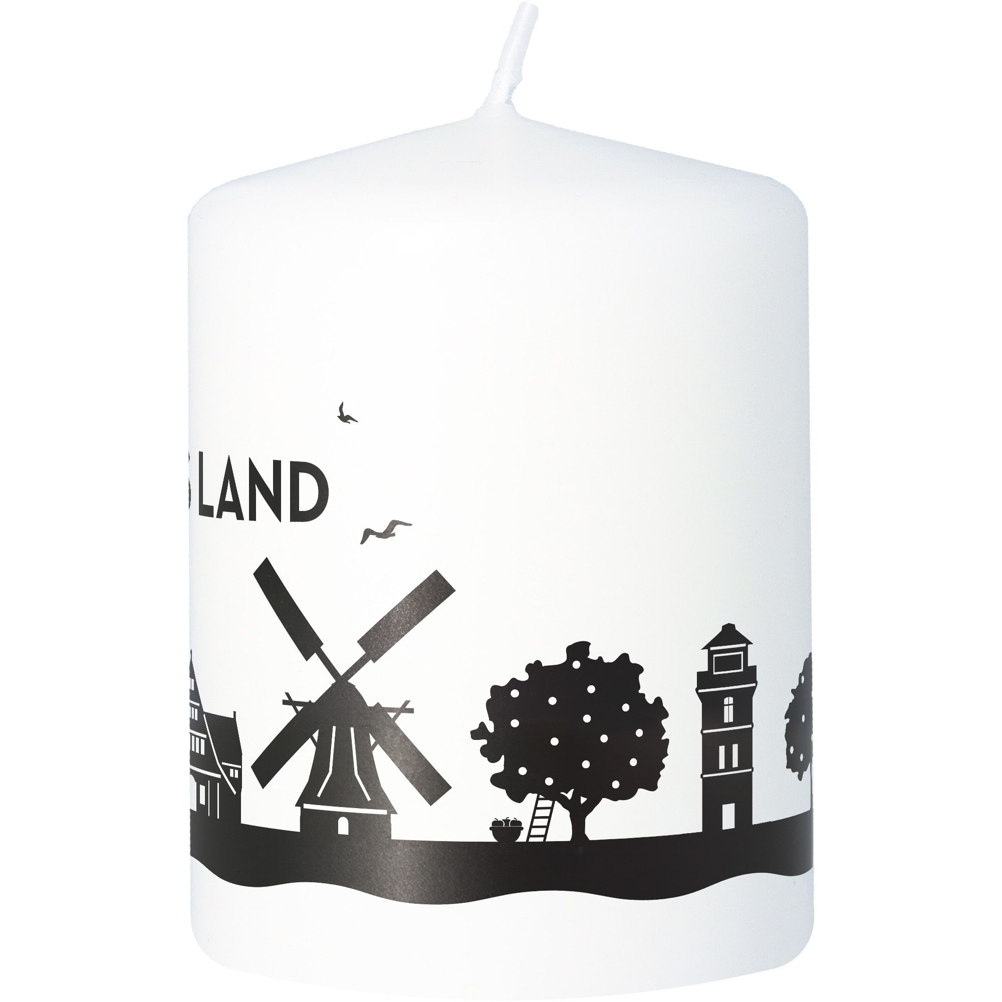 Stumpenkerze Skyline Altes Land Weiß Kerze