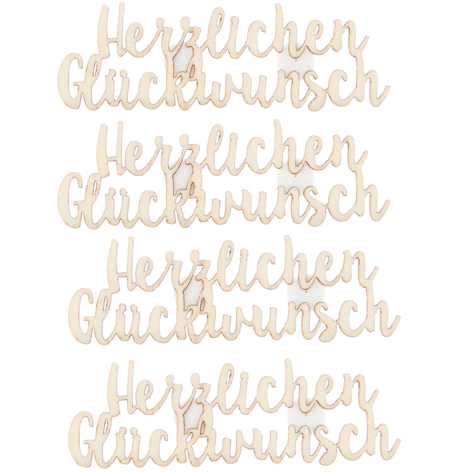 4 Holzsticker "Herzlichen Glückwunsch"