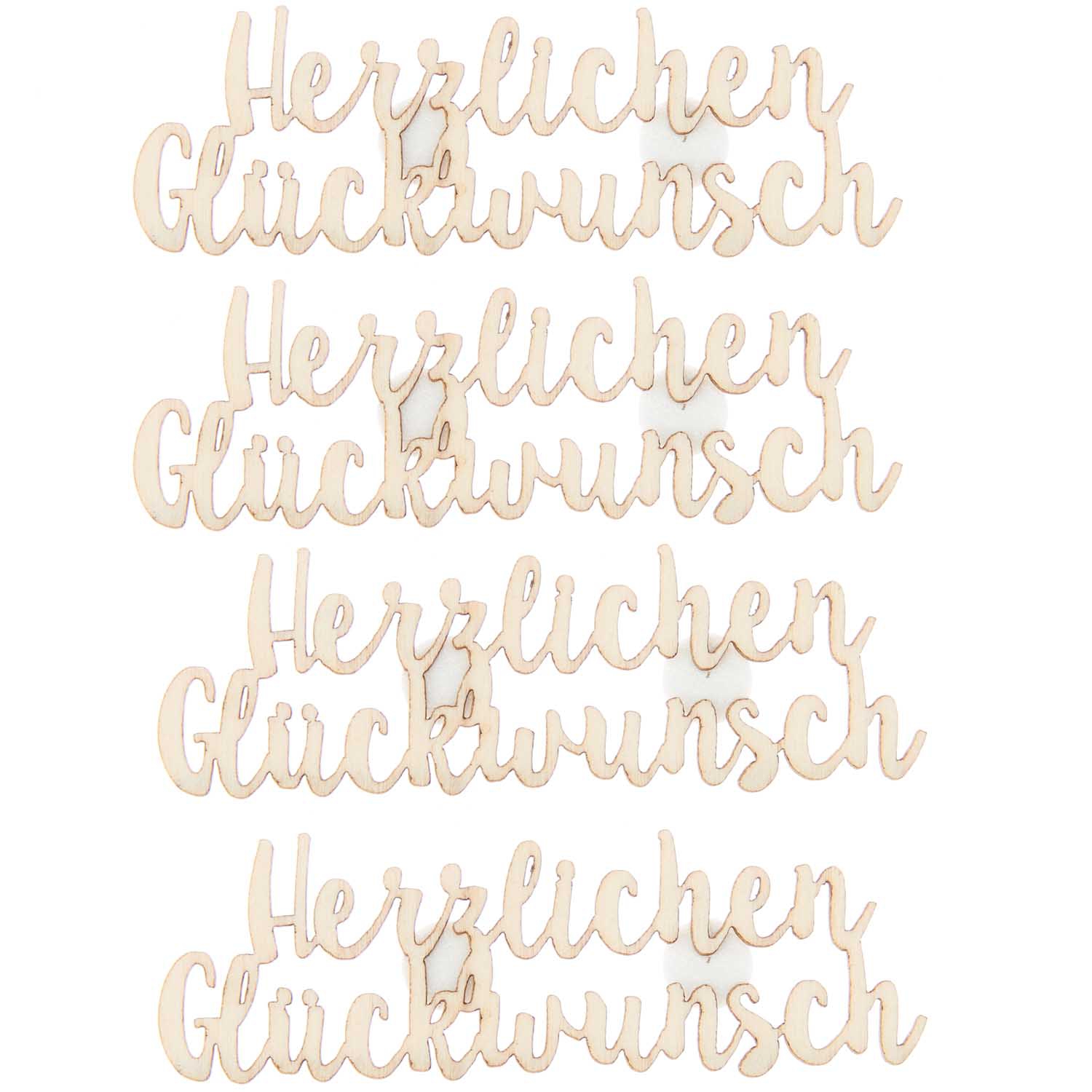 4 Holzsticker "Herzlichen GlĂŒckwunsch" 4 Holzsticker "Herzlichen GlĂŒckwunsch"