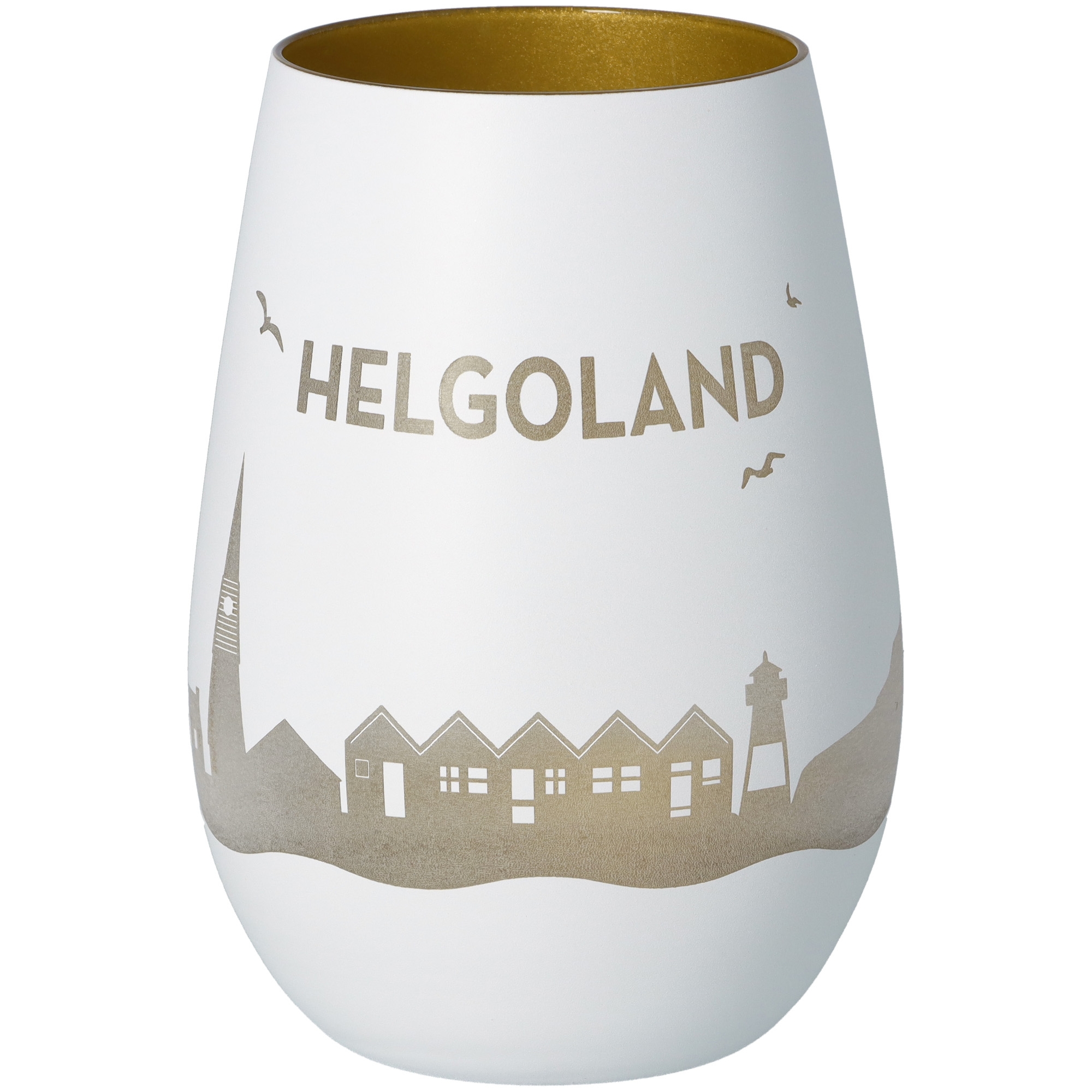Windlicht Skyline Helgoland Weiß/Gold Krug, Töpferei, Vase, Glas