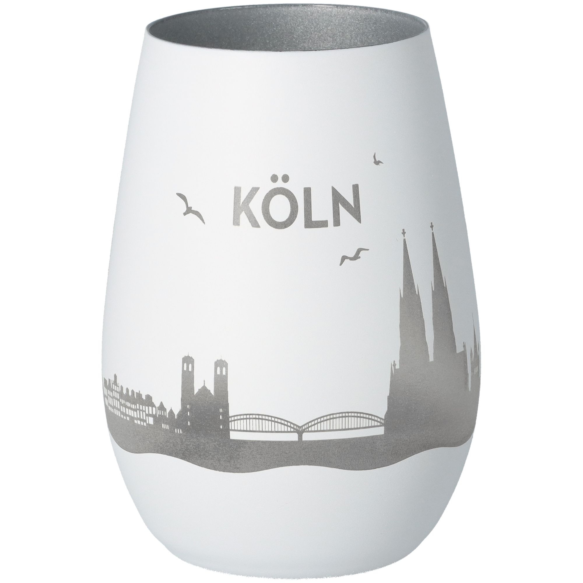 Windlicht Skyline Köln Weiß/Silber