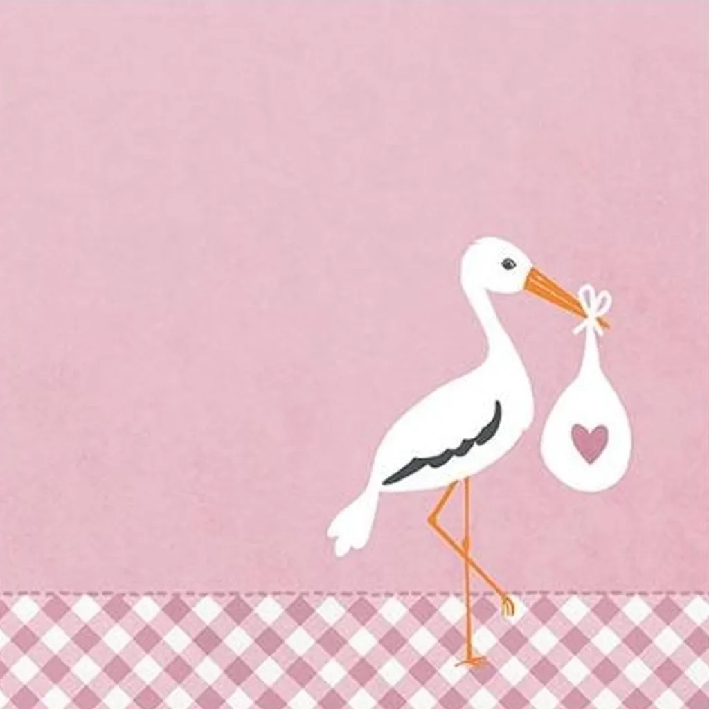 20 Servietten "Storch" Rosa