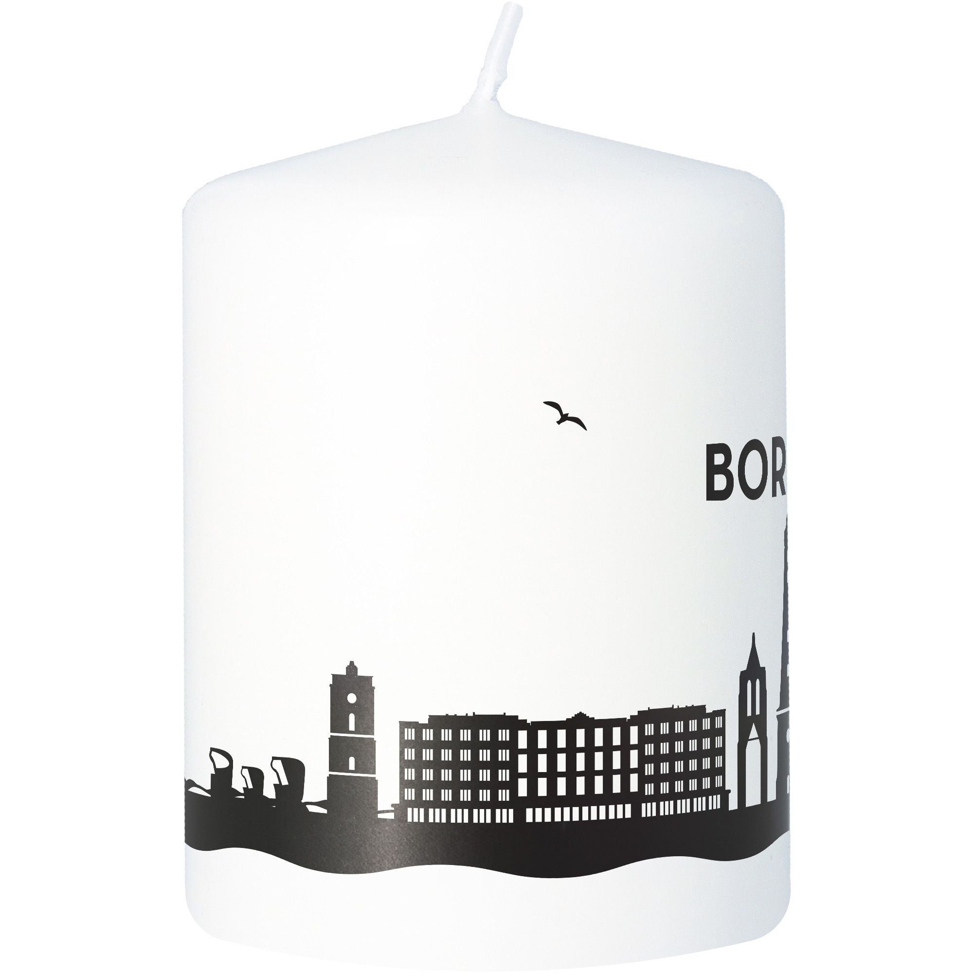 Stumpenkerze Skyline Borkum Weiß Stumpenkerze Skyline Borkum Weiß