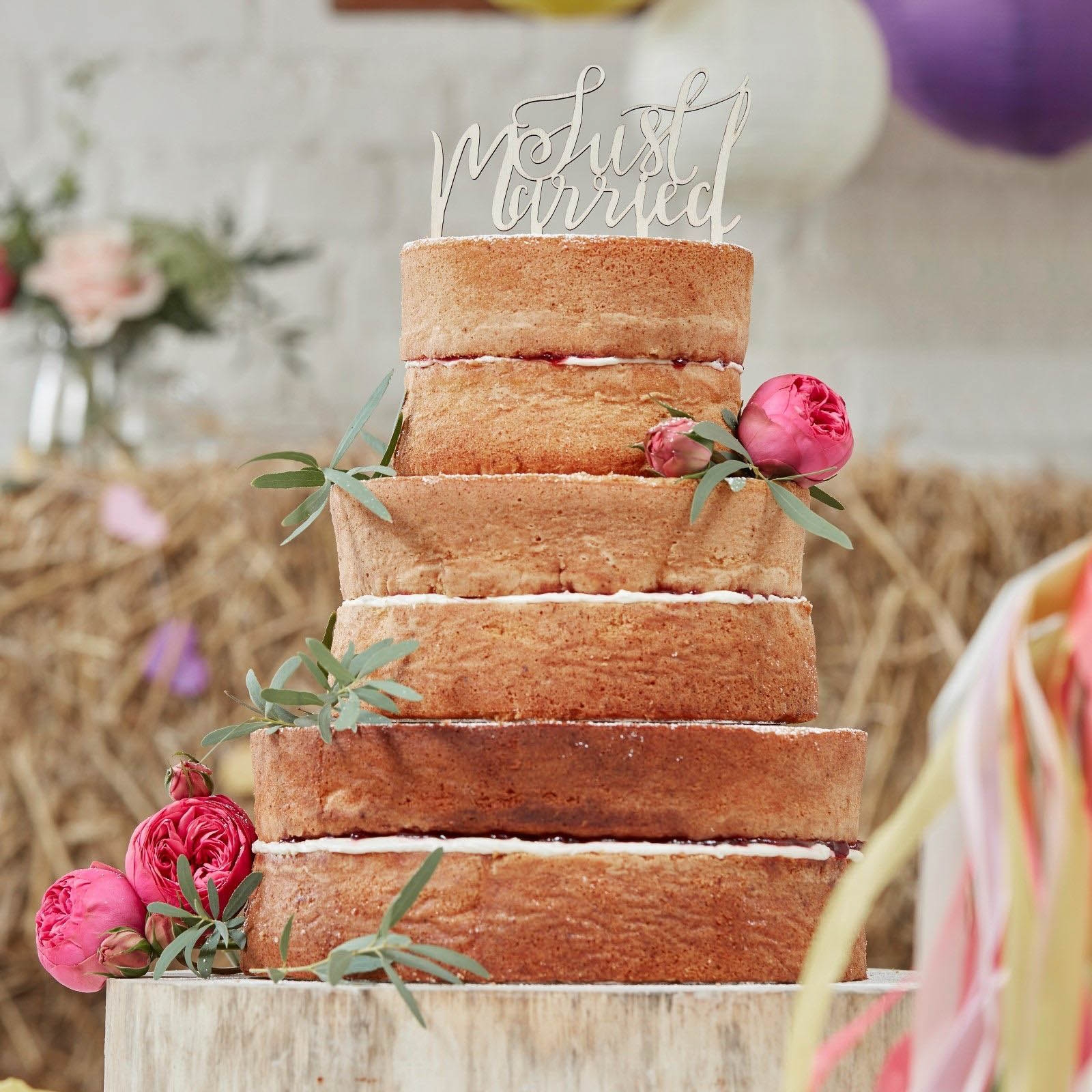 Boho - Holz-Tortenaufleger Just Married