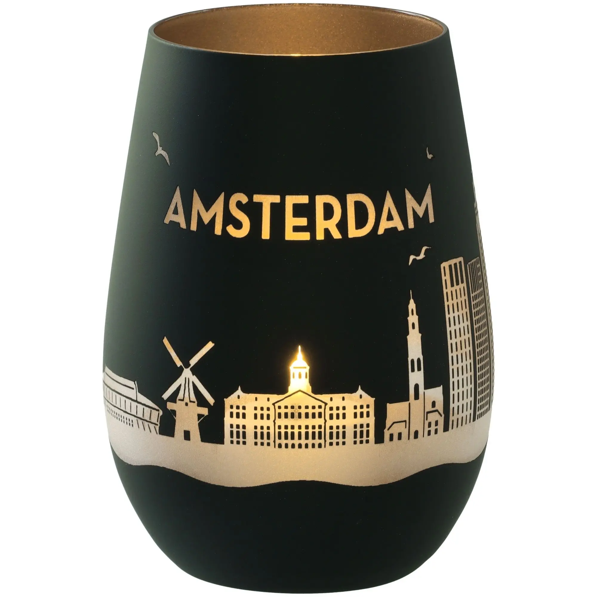 Windlicht Skyline Amsterdam Schwarz/Silber