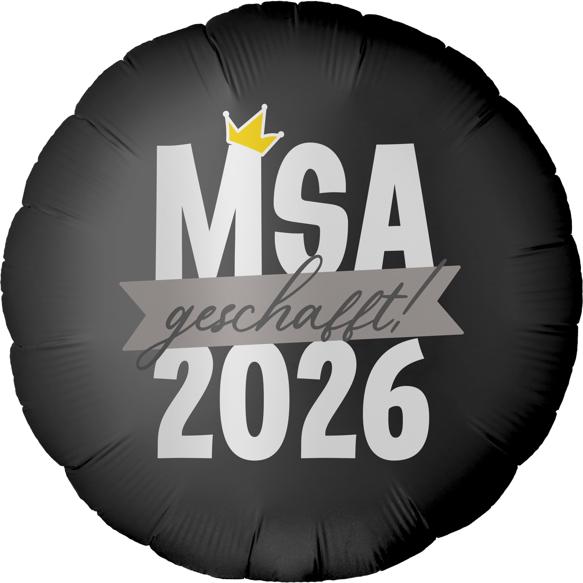 Folienballon Rund Satin Schwarz mit "MSA 2026 geschafft" 45cm Text, Helm
