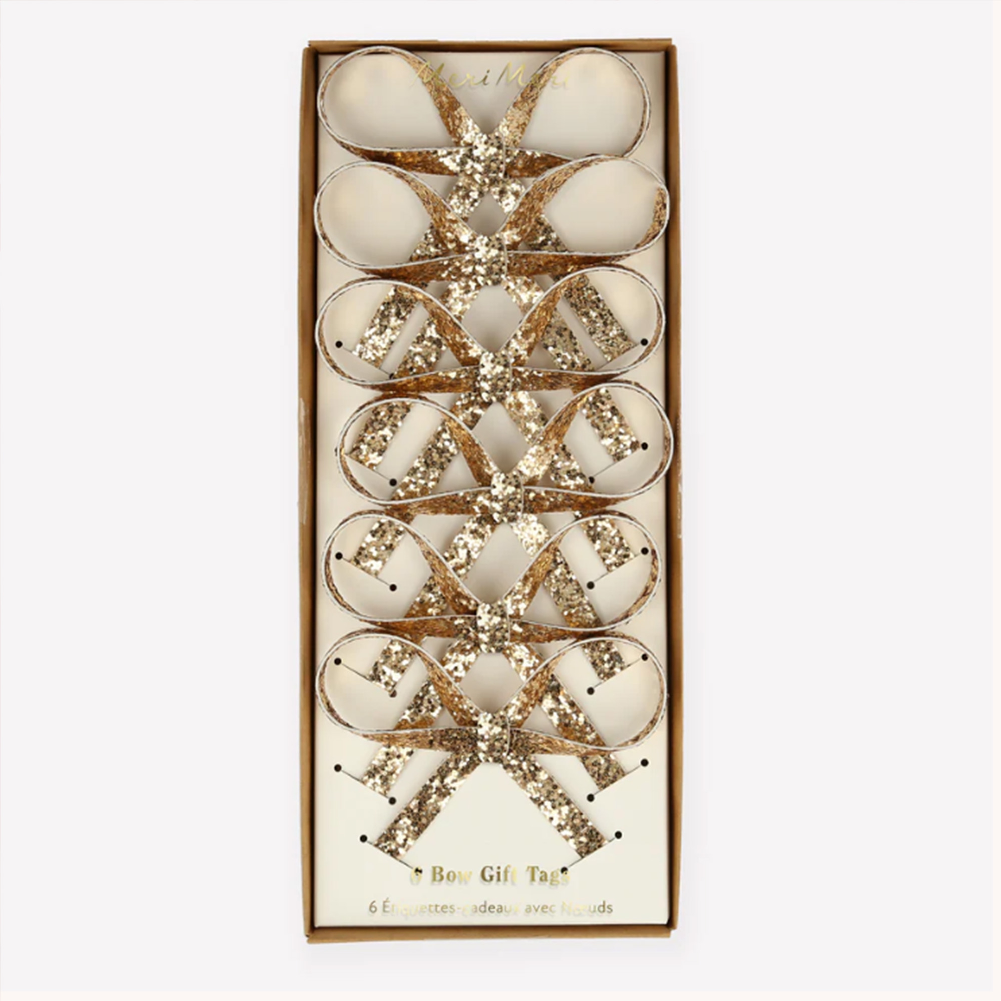 Meri Meri - 6 Geschenkschleifen in Gold mit Glitzer Meri Meri - 6 Geschenkschleifen in Gold mit Glitzer