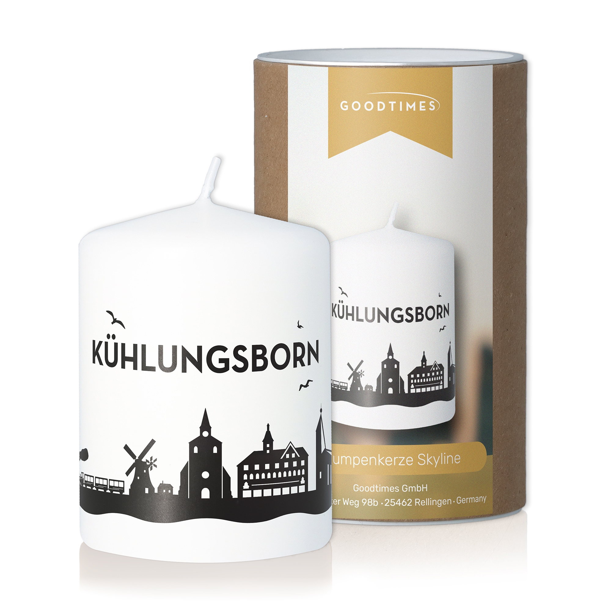 Stumpenkerze Skyline Kühlungsborn Weiß Kerze