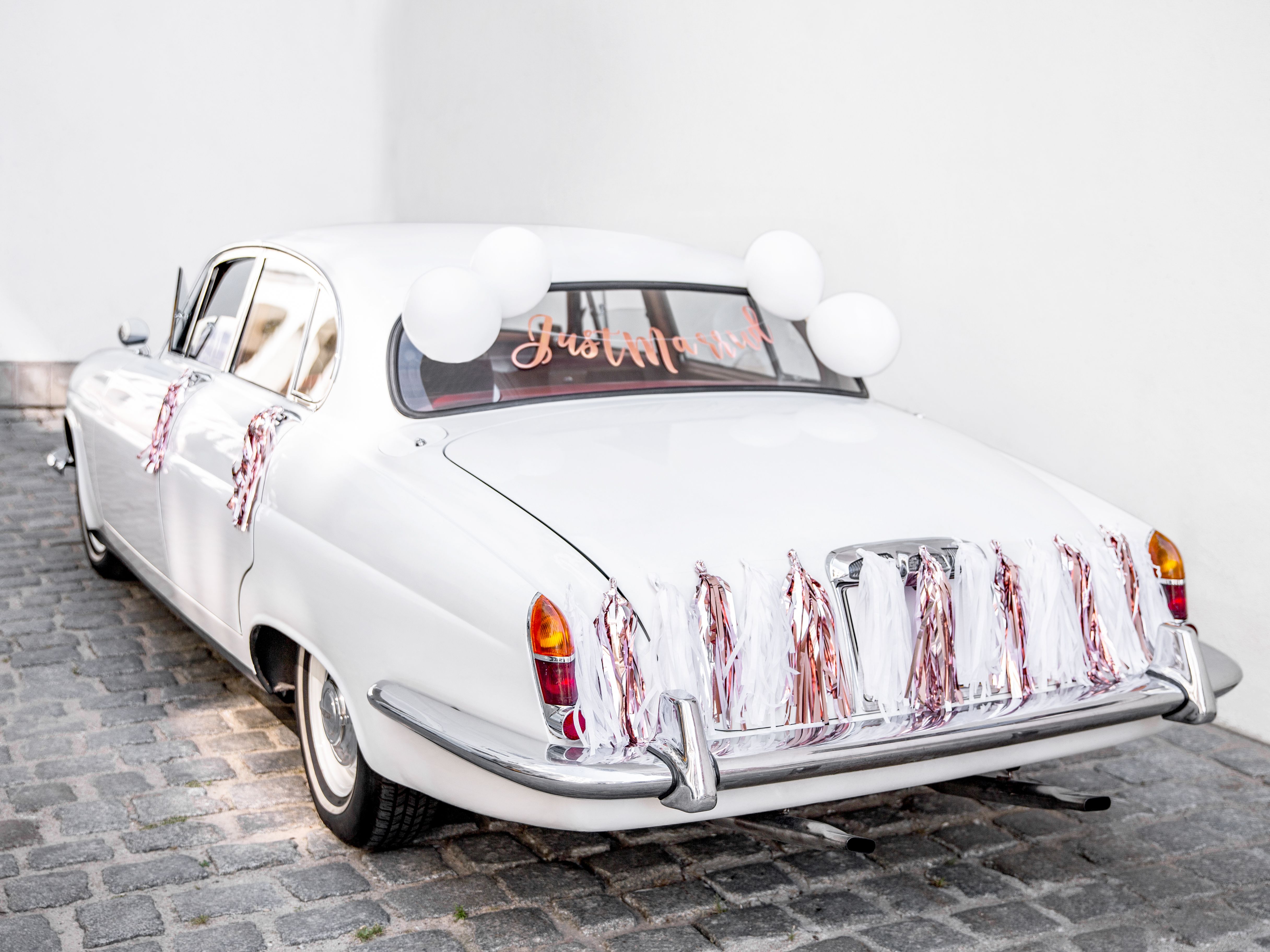 Auto Dekorationsset "Just Married", Weiß/Roségold 13-teilig Auto Dekorationsset "Just Married", Weiß/Roségold 13-teilig