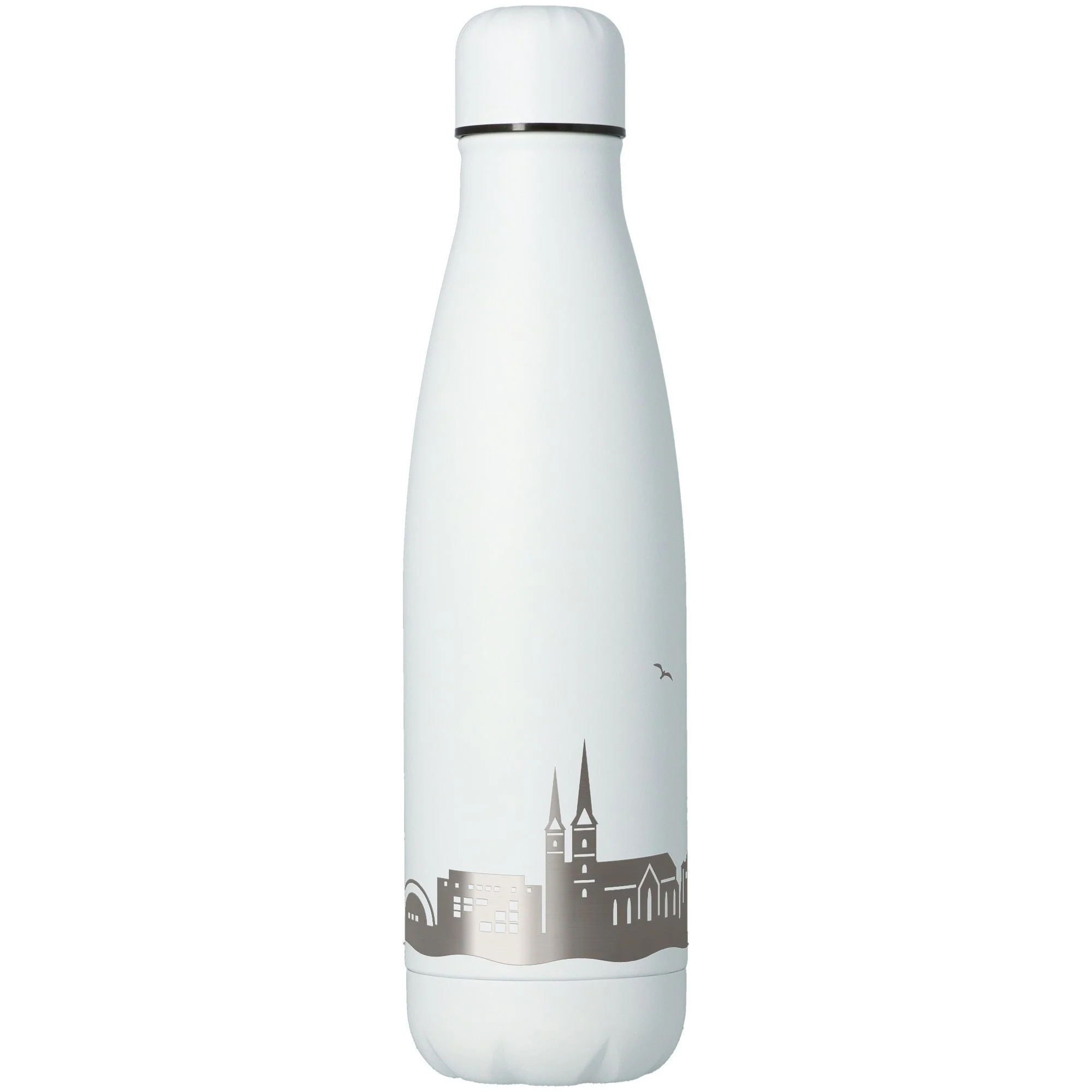 Isolierflasche, Thermflasche, Aluminium/Metall, Weiß, Stadt-Silhouette
