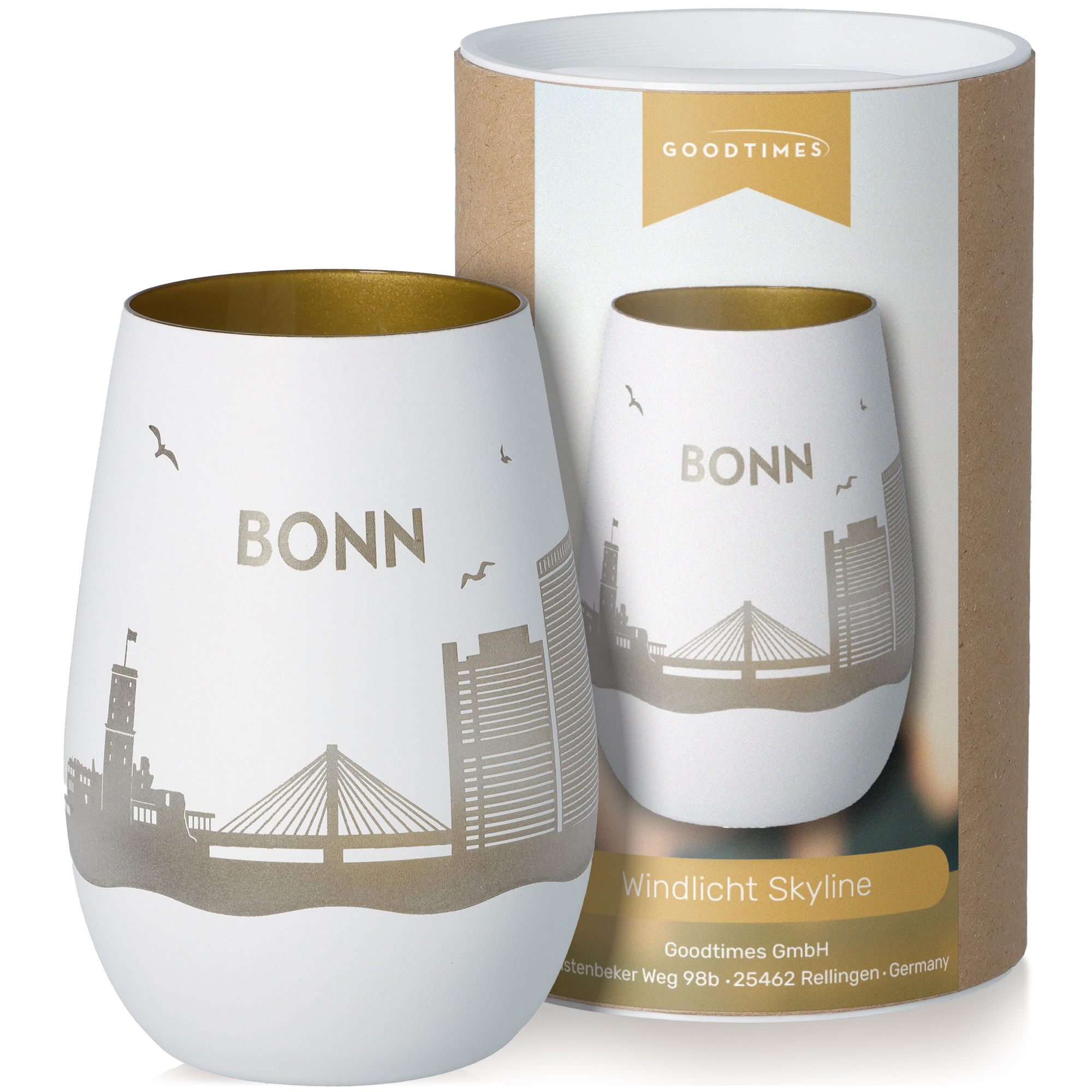 Windlicht Skyline Bonn Weiß/Gold Töpferei, Krug, Tasse