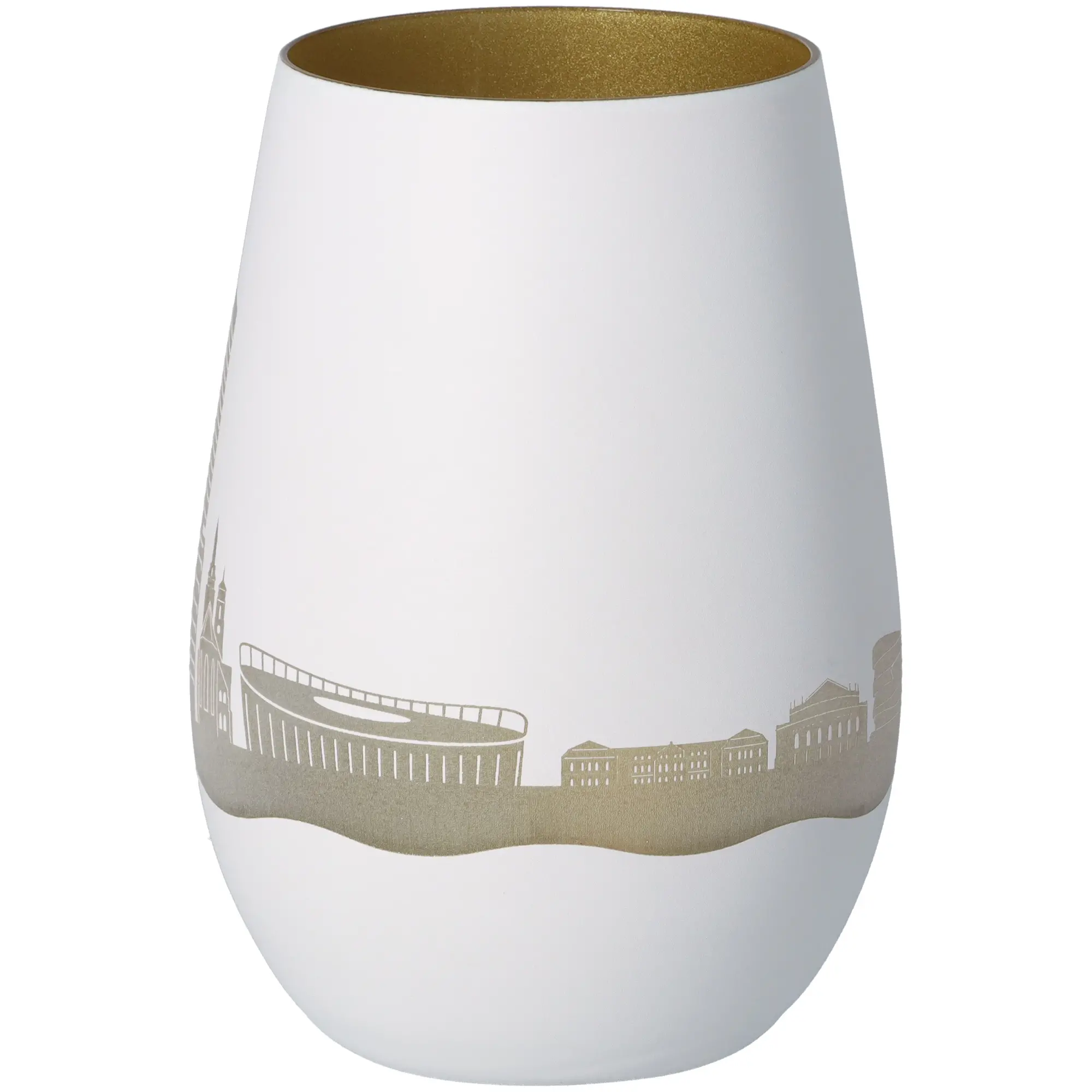Windlicht Skyline Stuttgart Weiß/Gold
