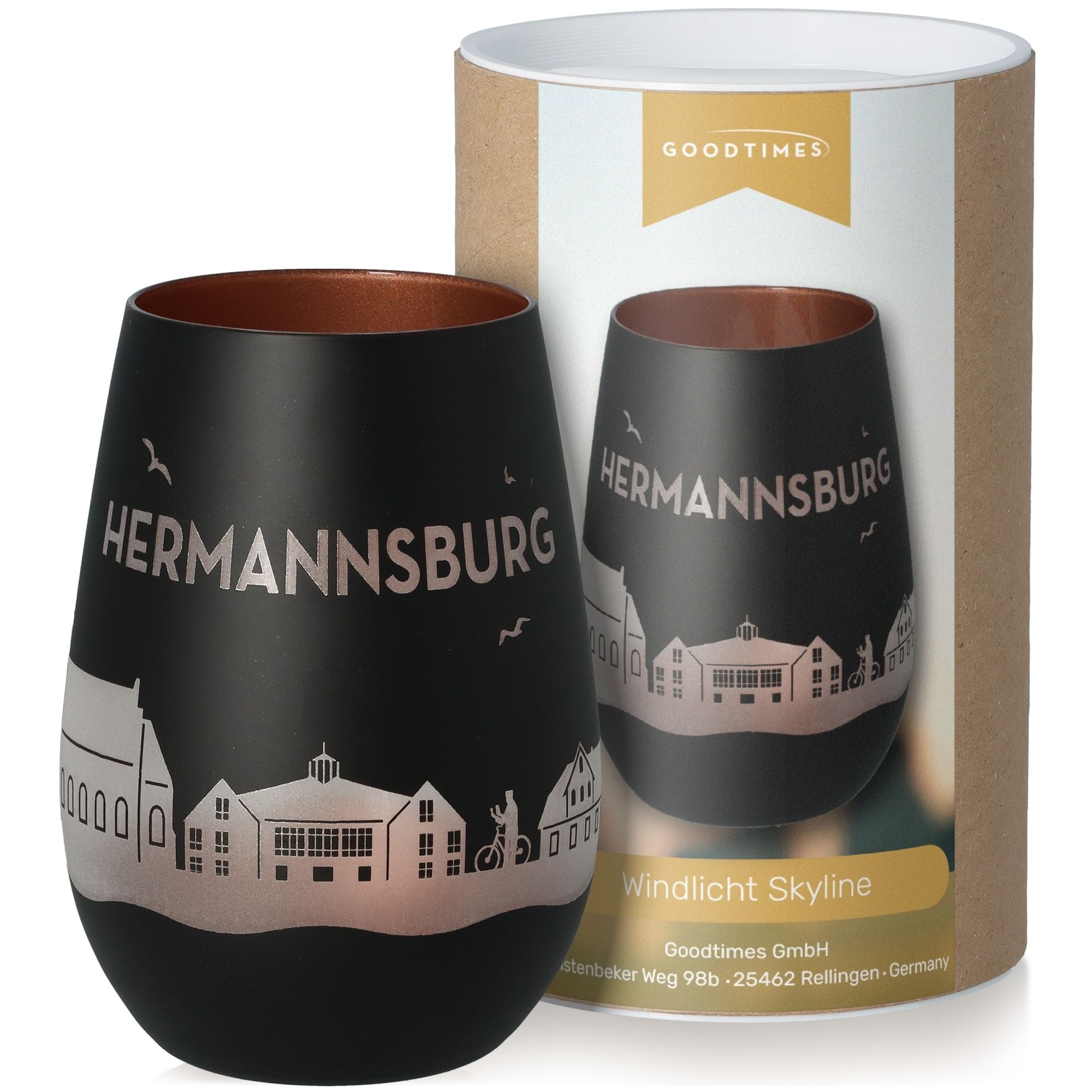 Windlicht Skyline Hermannsburg Schwarz/Bronze Krug, Töpferei