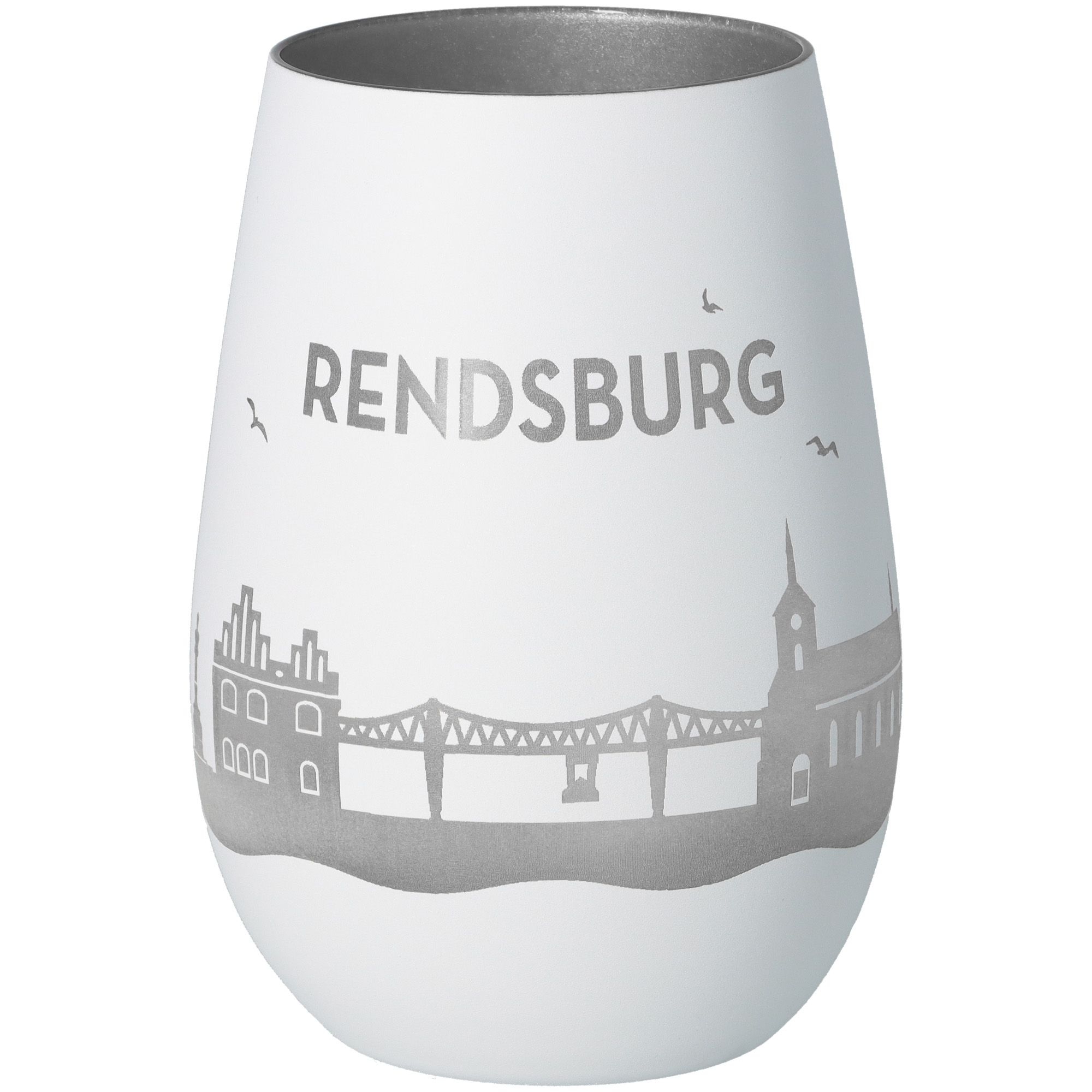 Windlicht Skyline Rendsburg Weiß/Silber Töpferei, Krug, Glas, Porzellan, Vase