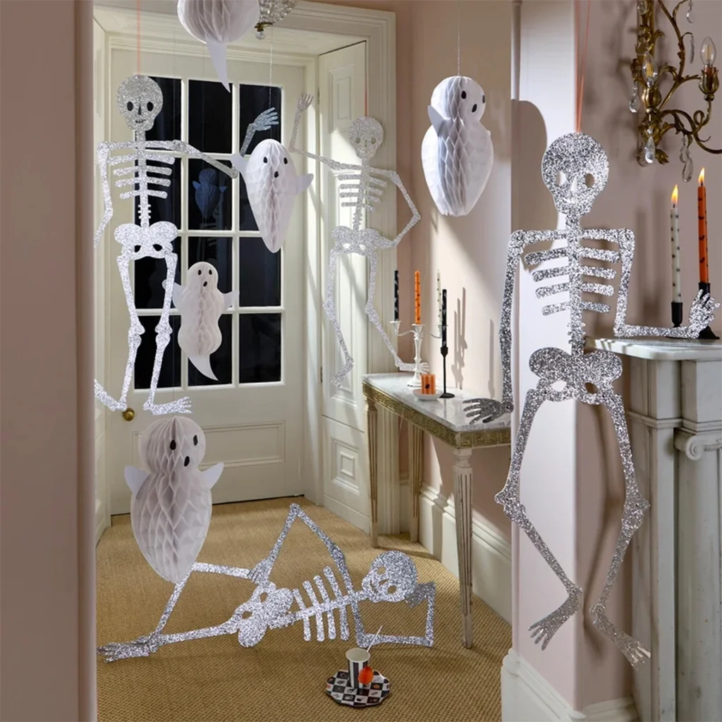 Papierornamente, Skelett, Halloween-Dekoration, Girlande, Kostümdeko